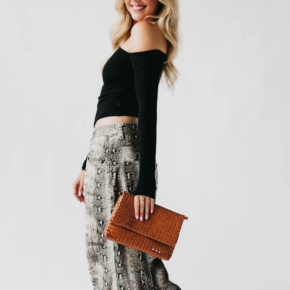 Wrenlee Woven Flap Crossbody- Brown