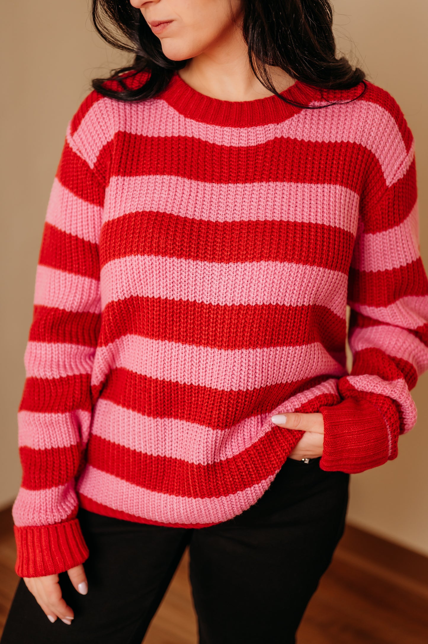 Pink & Red Striped Sweater