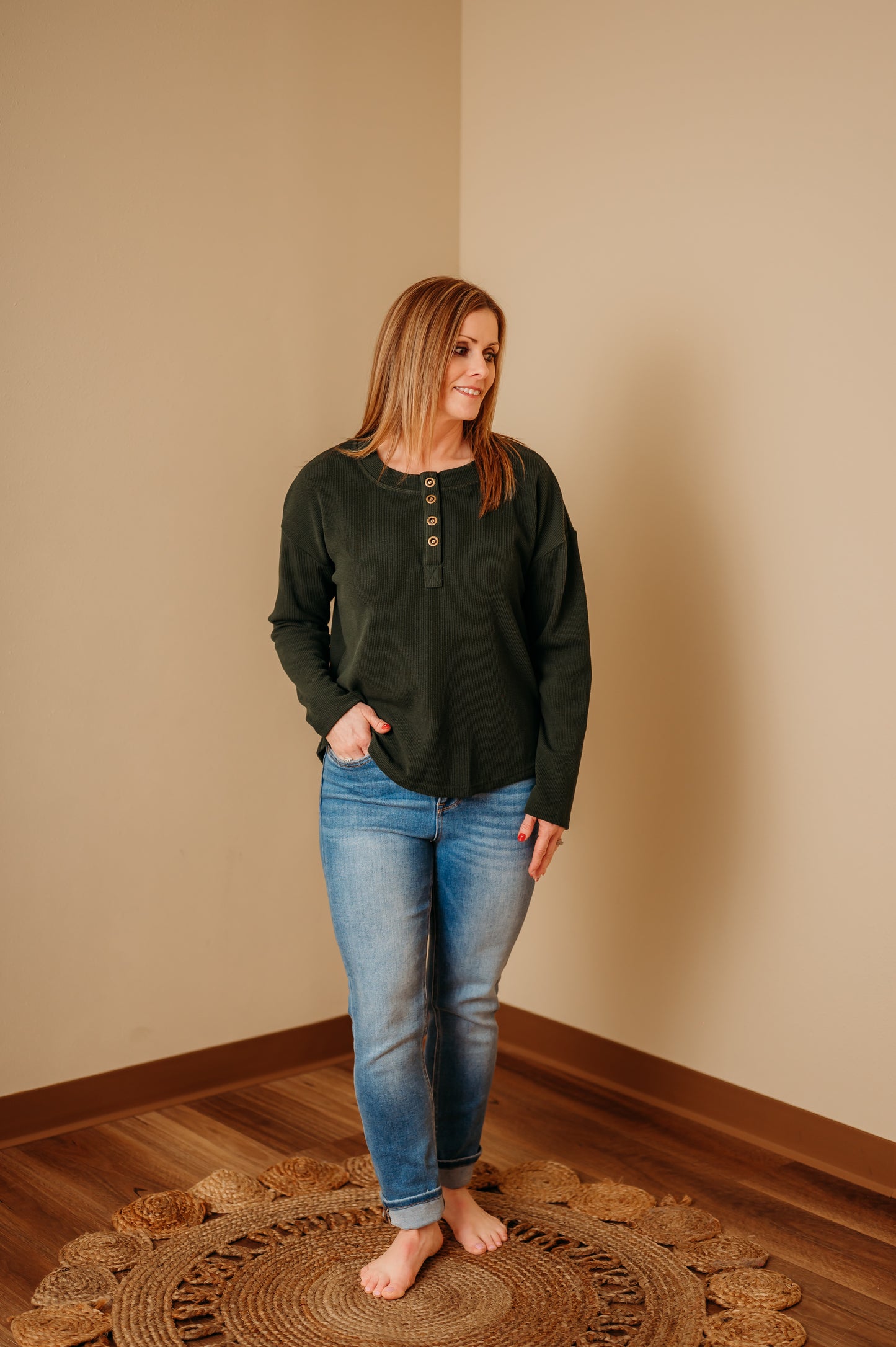 Button Henley Knit Top