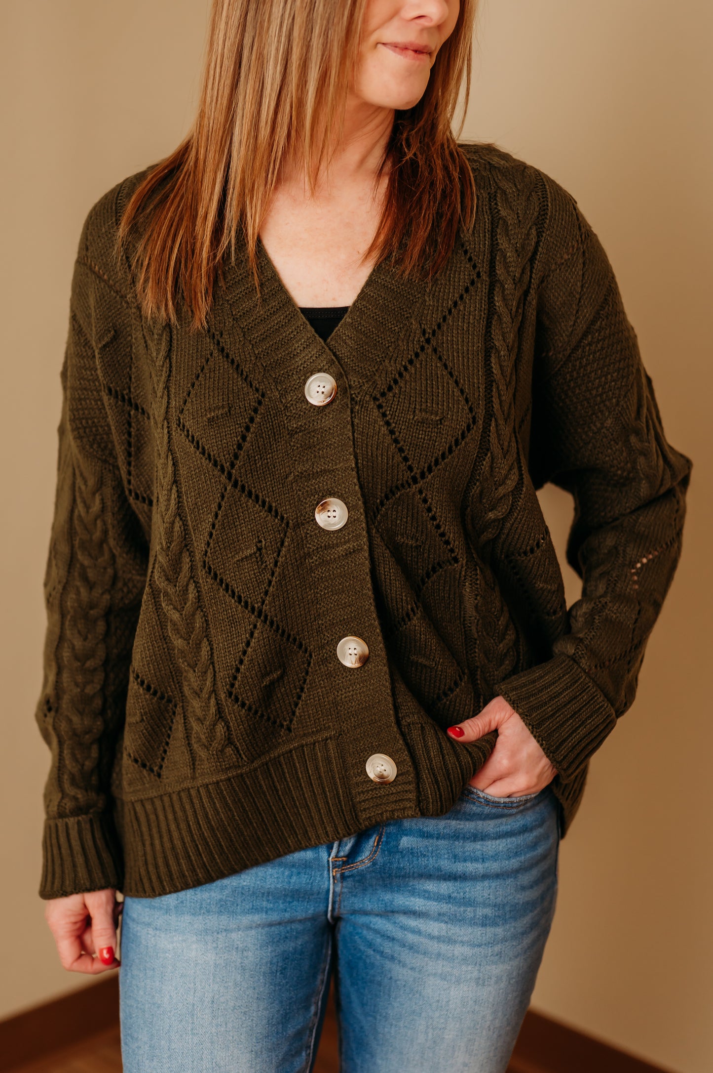 Olive Button Up Cardigan