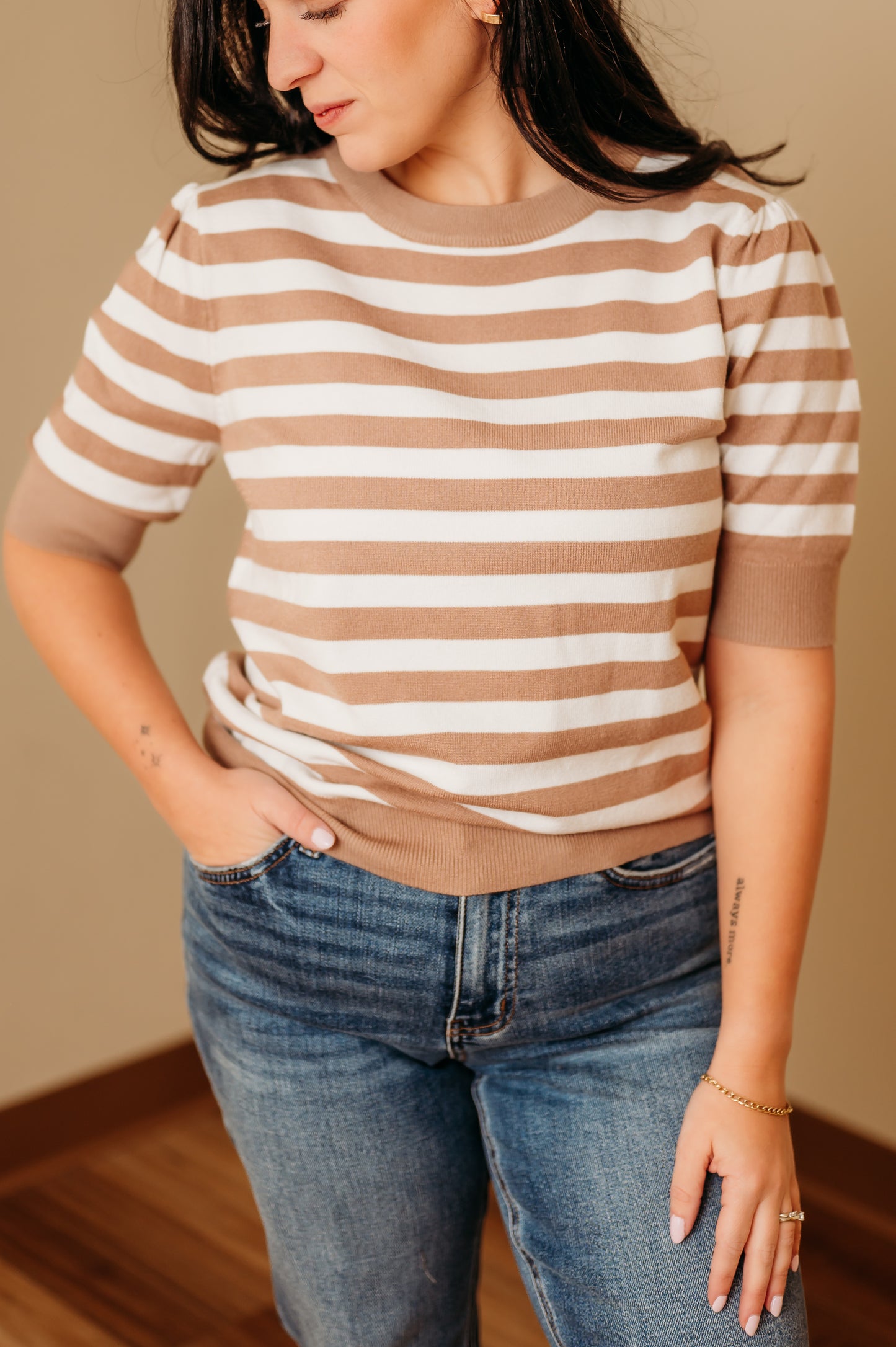 Puff-Sleeve Stripe Sweater