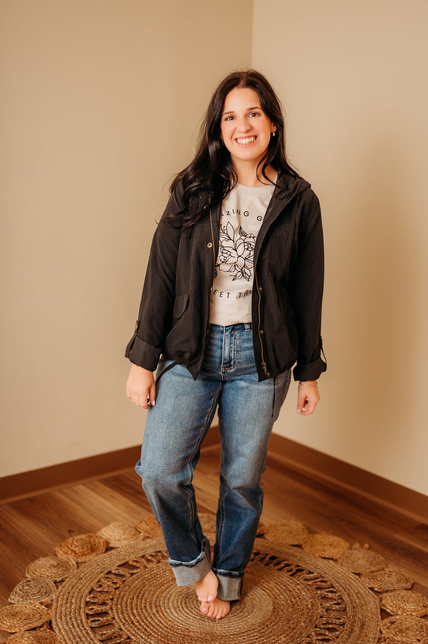 Hooded Drawstring Utility Jacket