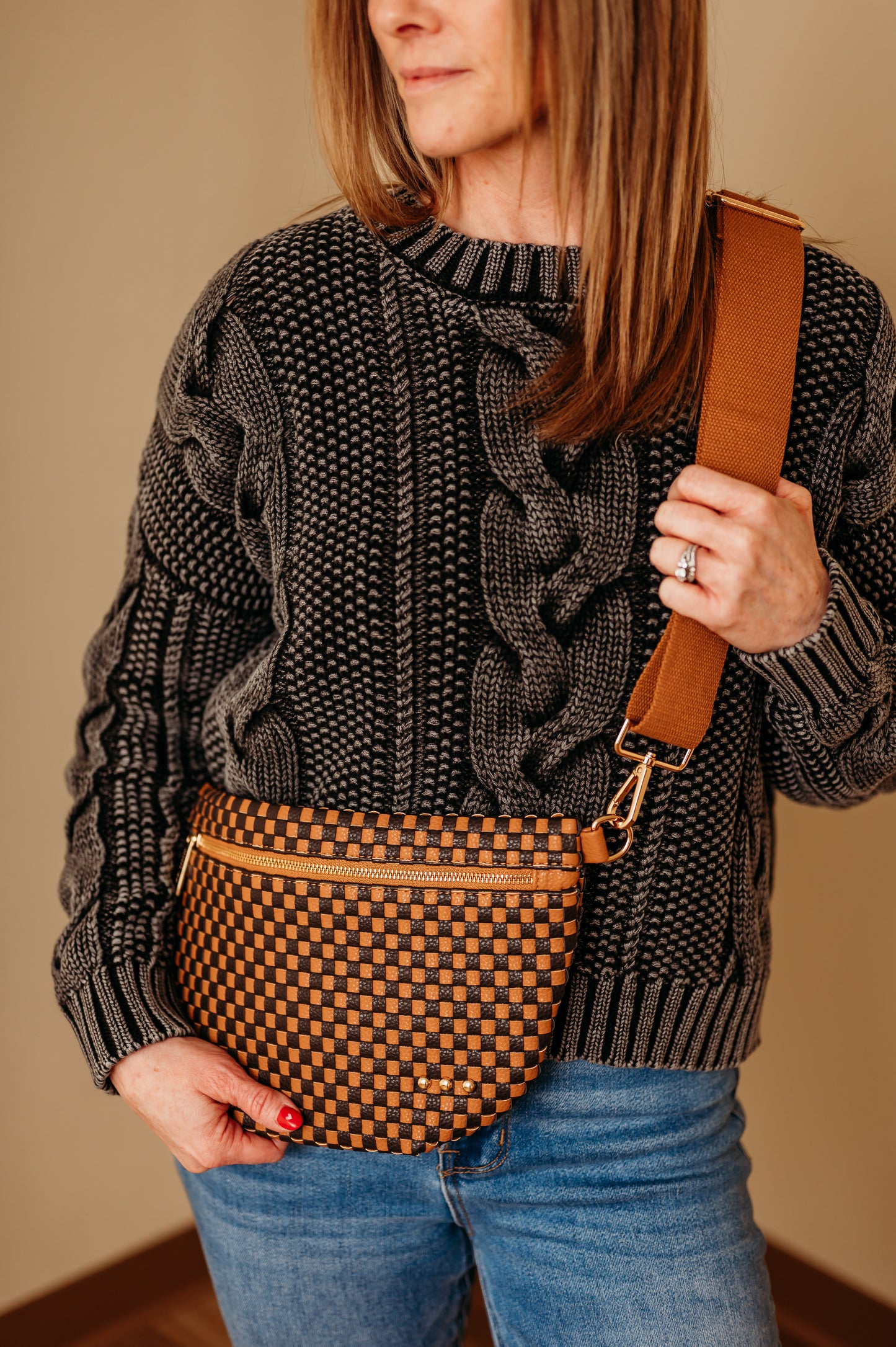 Westlyn Woven Bum Bag-Checkered Coffee