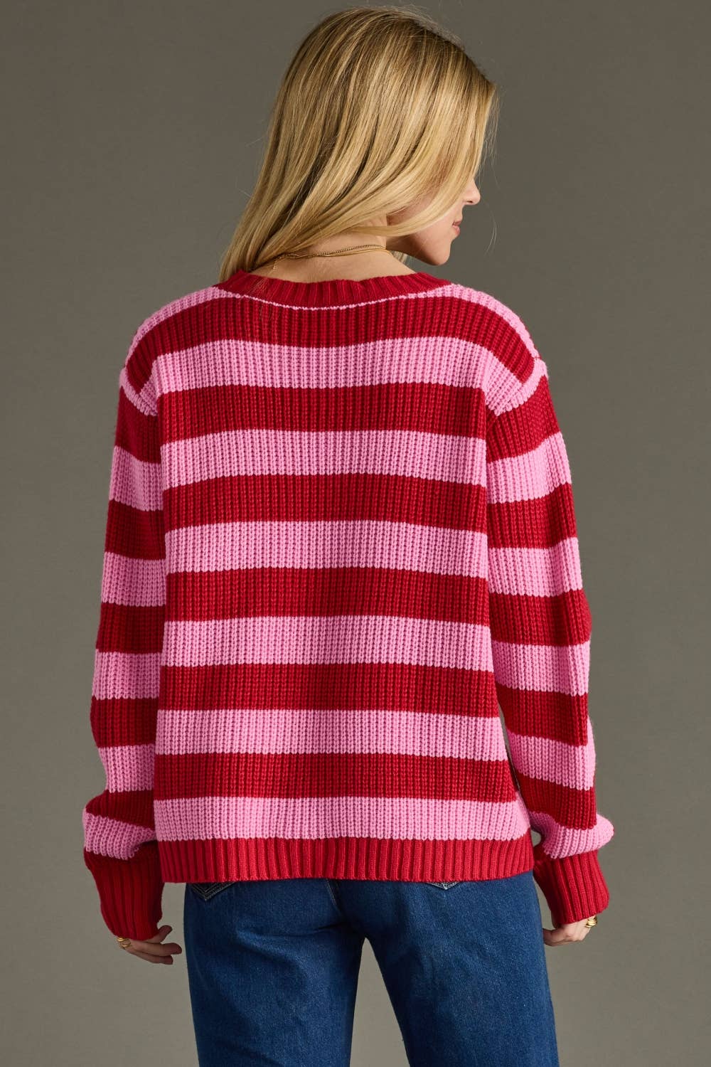 Pink & Red Striped Sweater