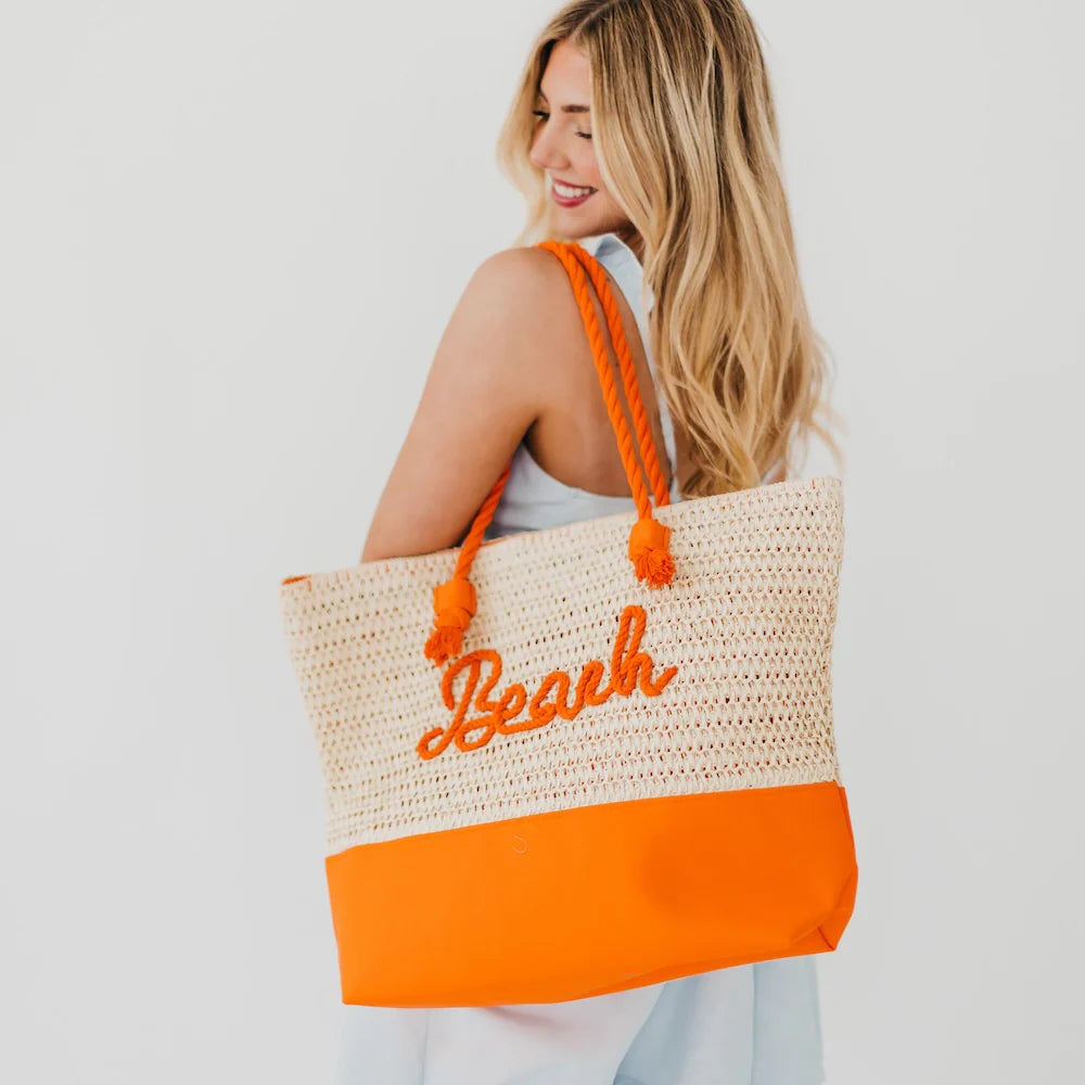 Beach Bum Raffia Tote Bag-Orange