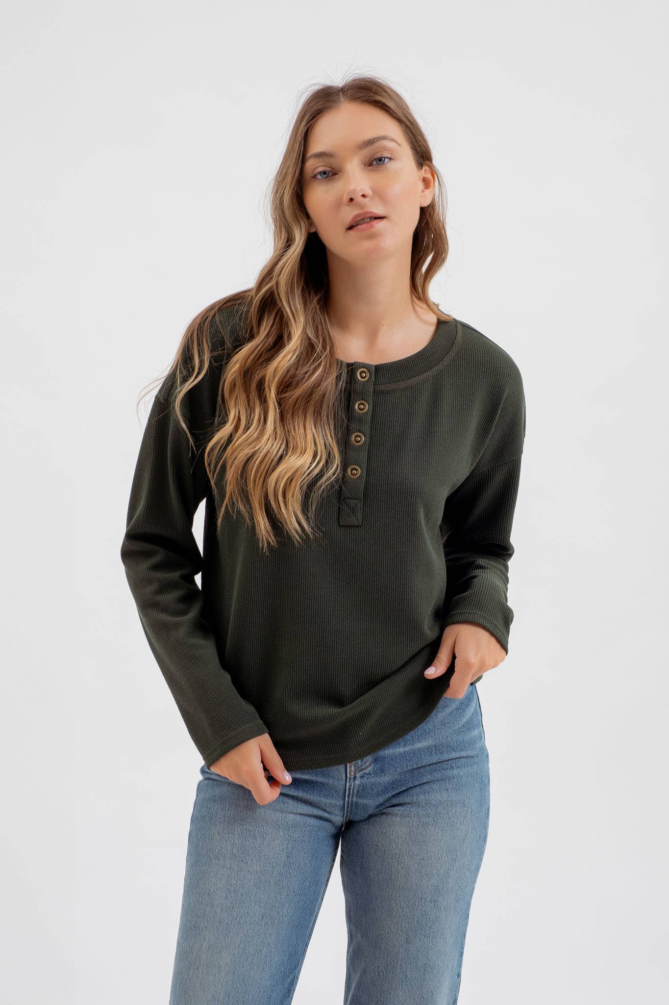 Button Henley Knit Top