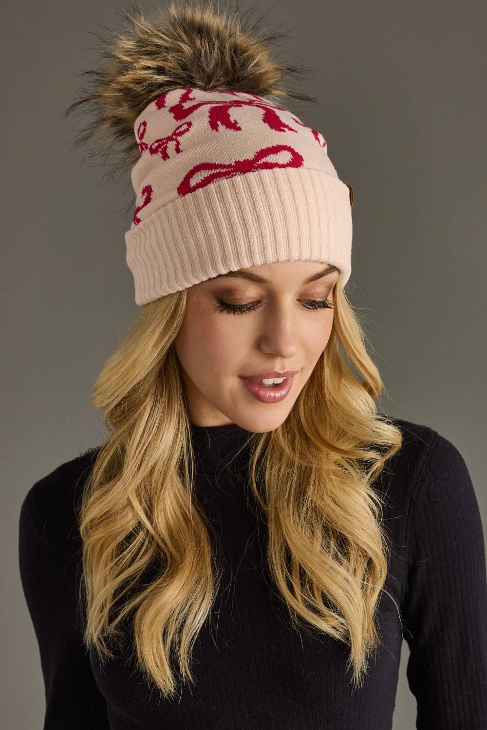 Pink Bow Pom Hat