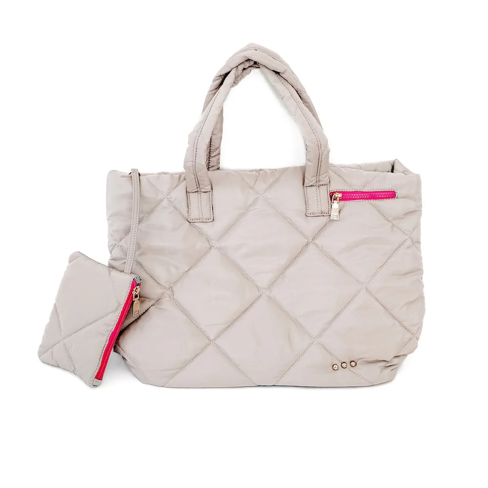 Presley Puffer Quilted Tote Bag-Tan