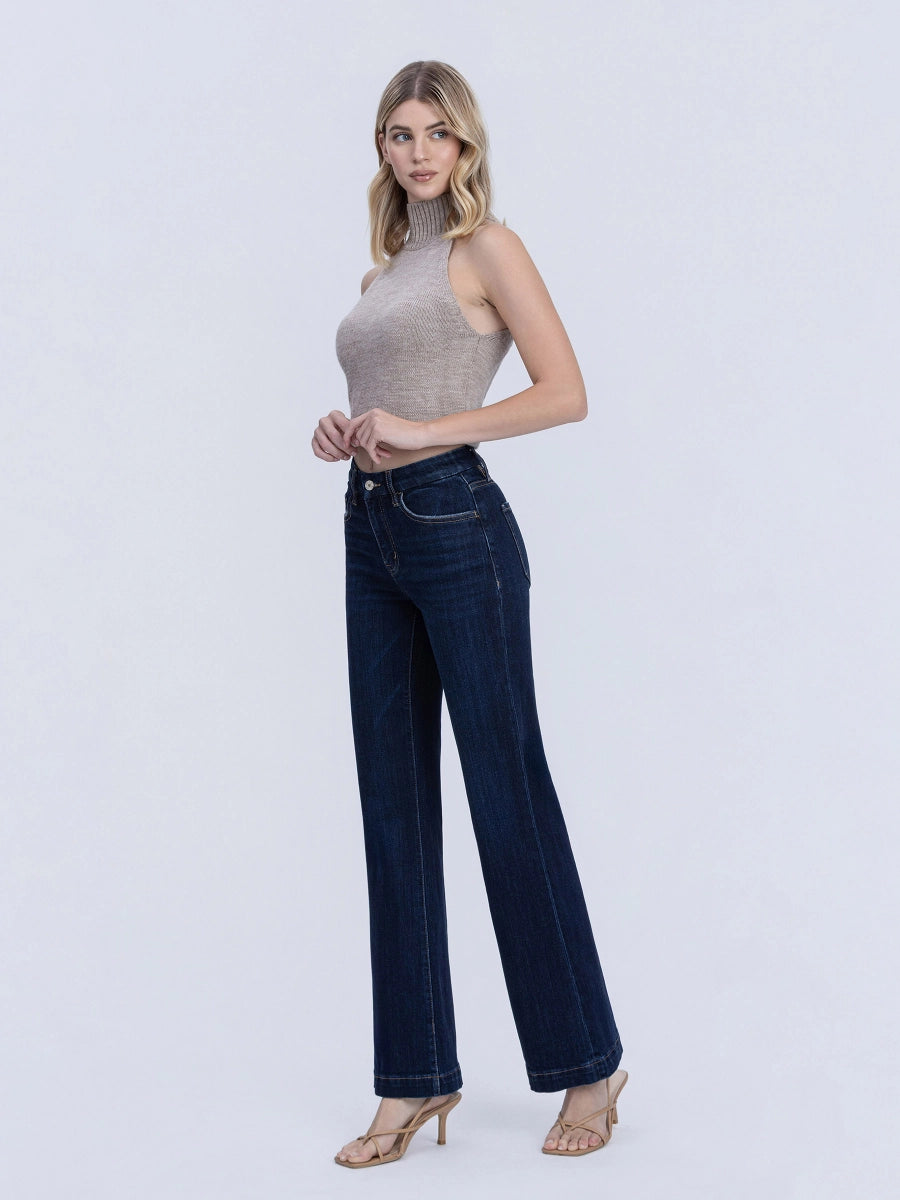 Vervet: High Rise Dark Trouser Hem Vintage Flare Jeans