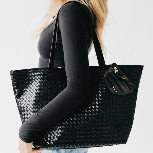 Woven Tiffany Organizer Tote Bag - Black