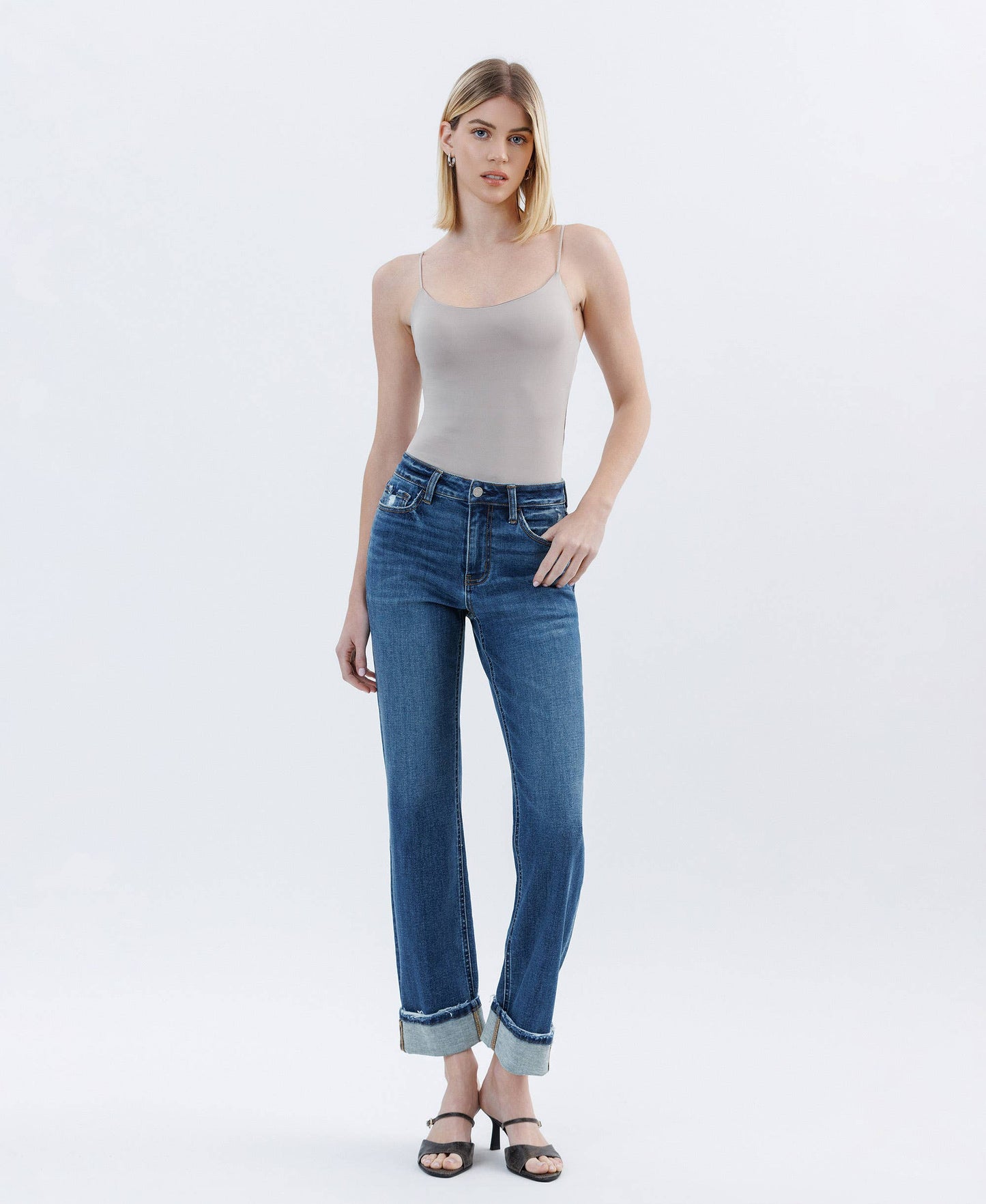 Vervet: High Rise Cuffed Straight Jeans