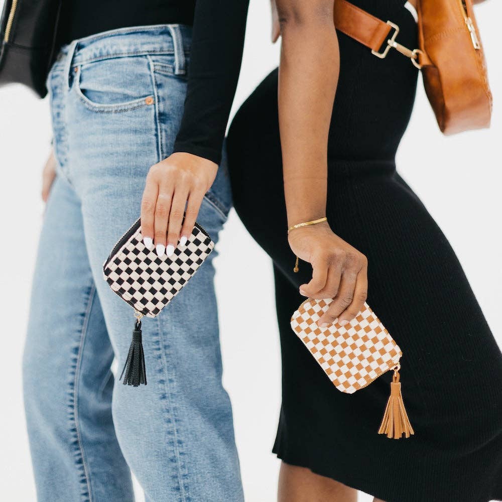 Wynona Woven Wallet - Checkered Brown