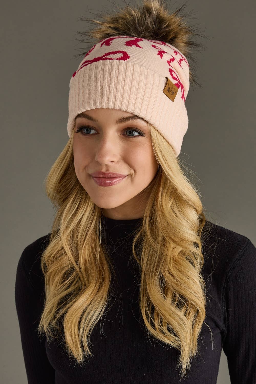 Pink Bow Pom Hat