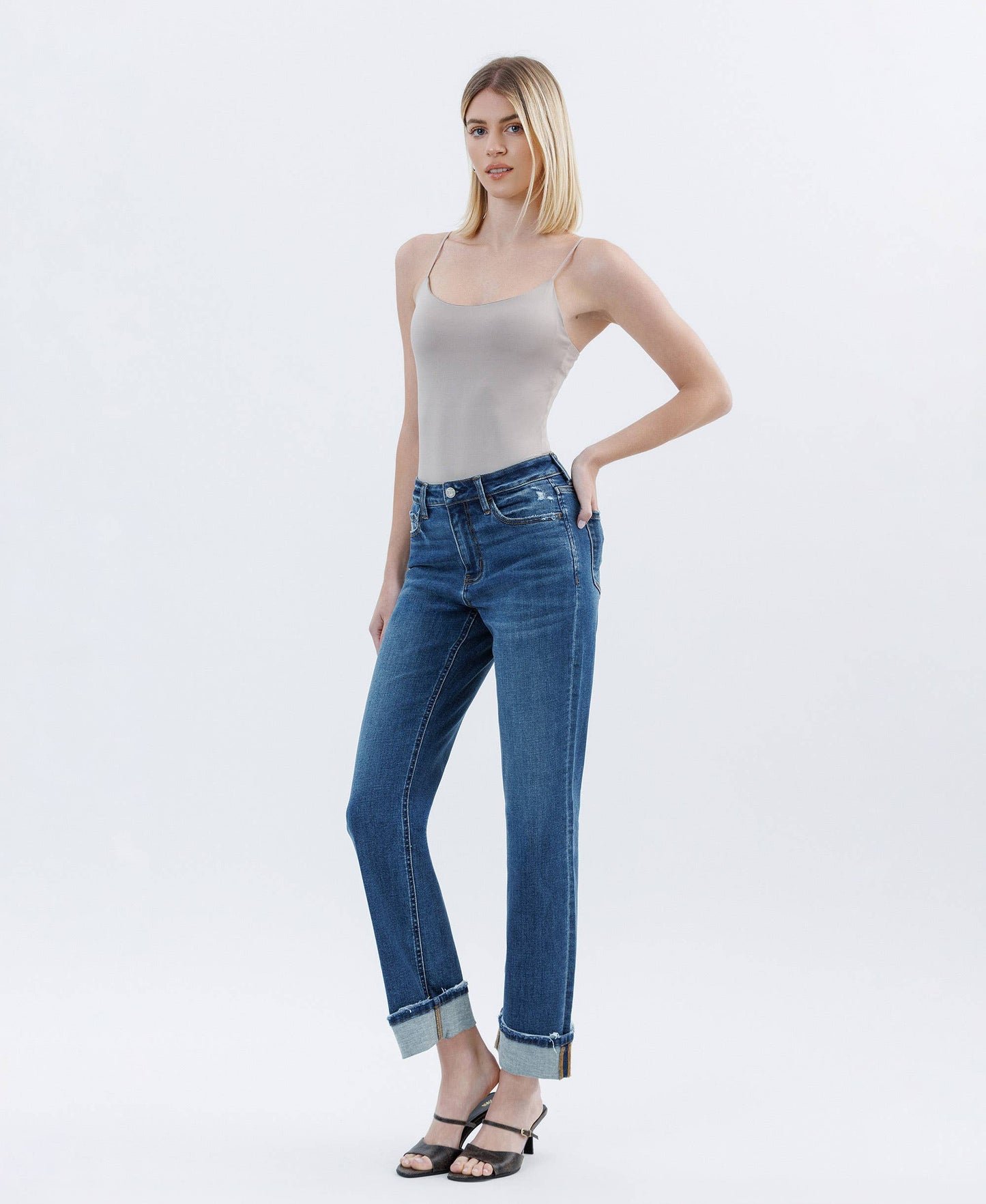 Vervet: High Rise Cuffed Straight Jeans