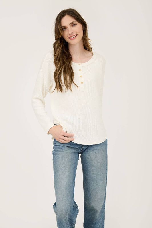 Waffle Knit Half Button Top