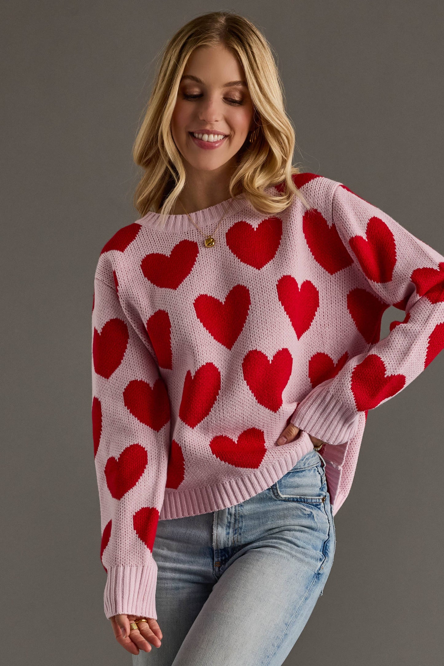 Pink & Red Heart Sweater