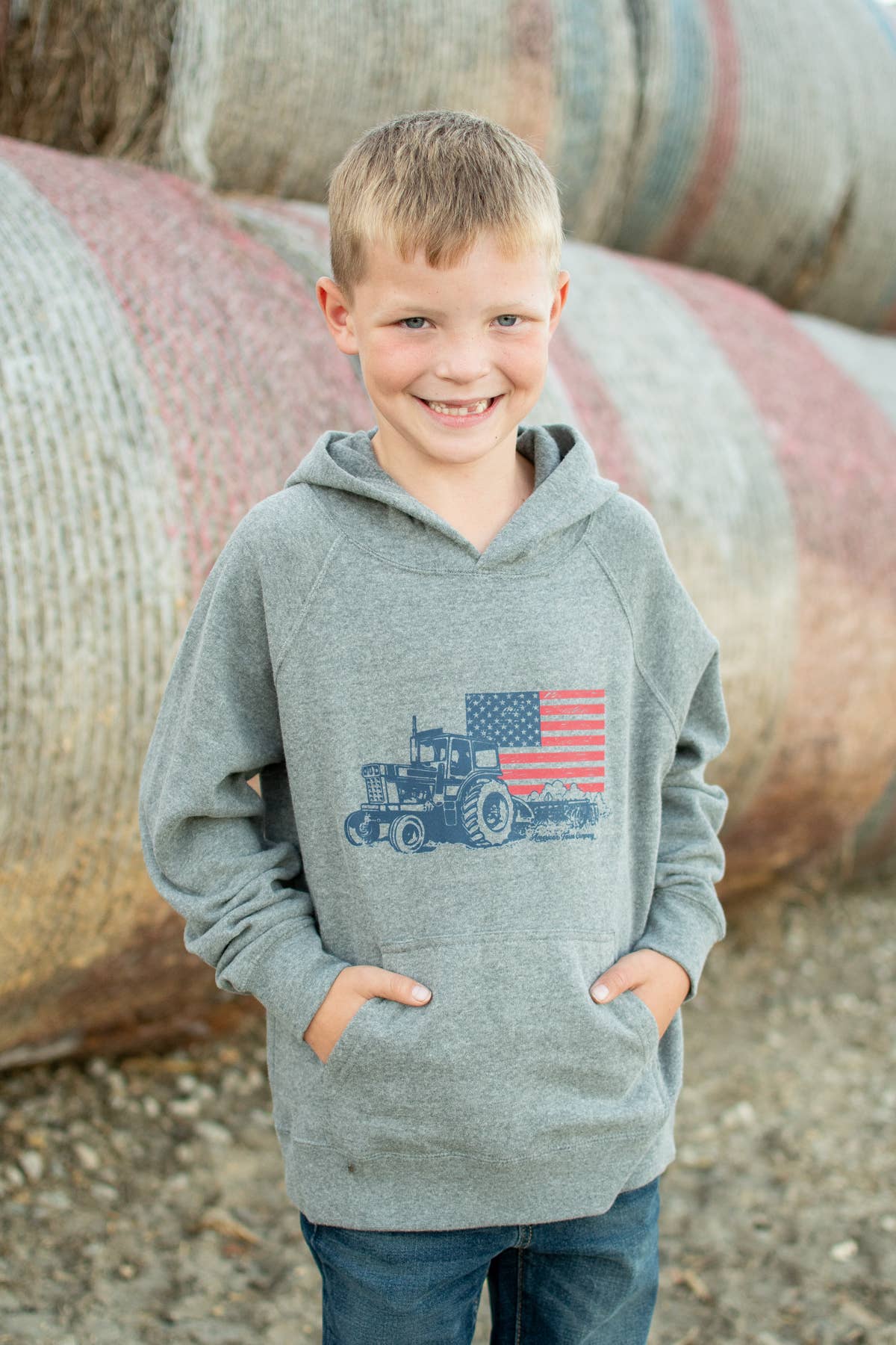 Patriotic Tractor Hoodie - Youth + Toddler