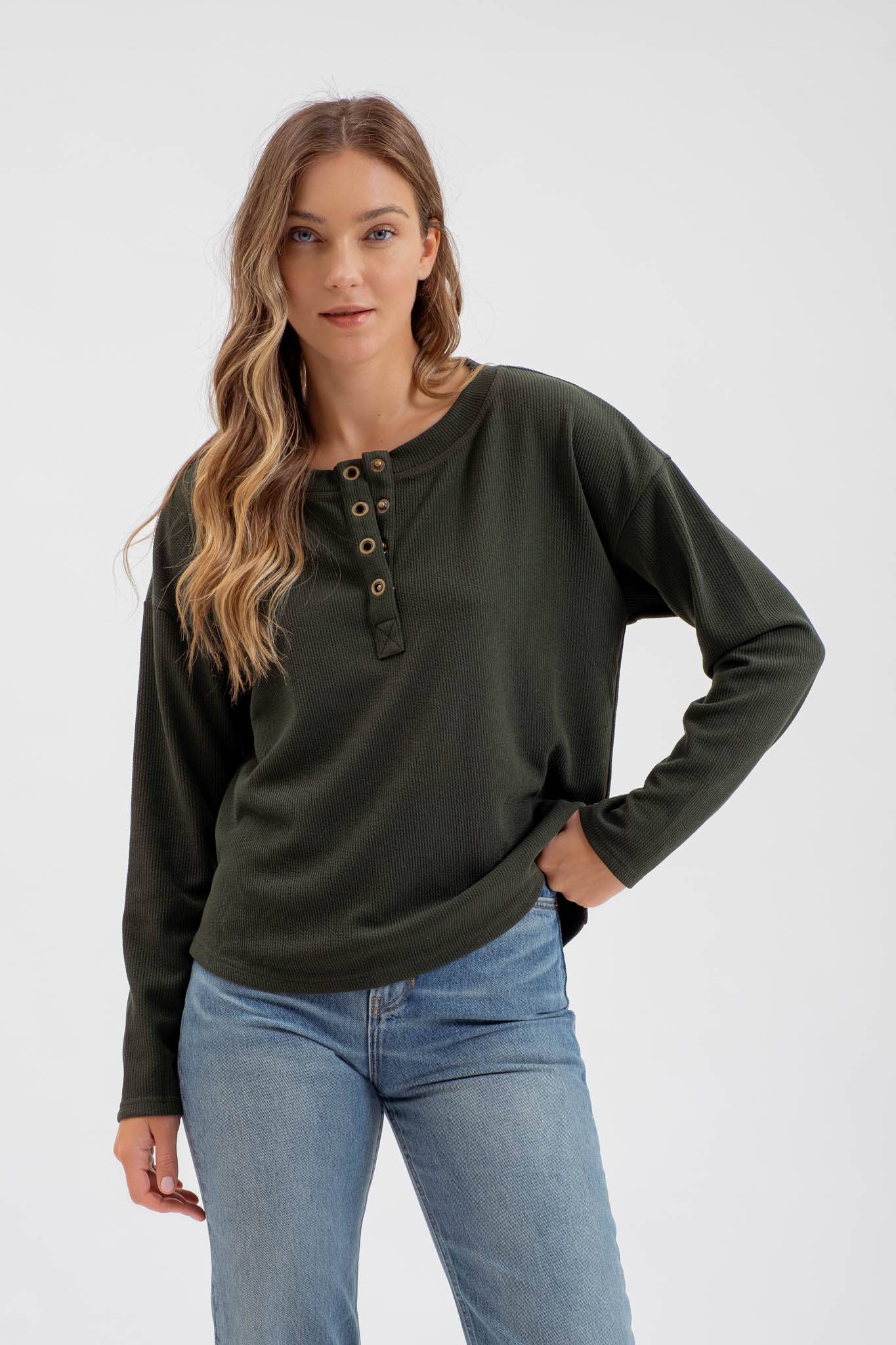 Button Henley Knit Top