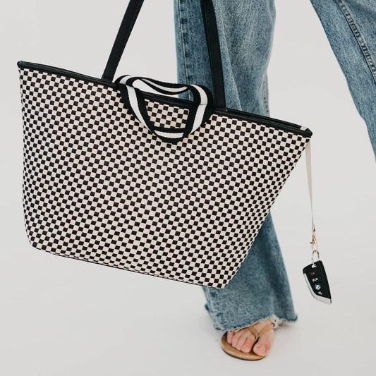 Woven Tiffany Organizer Tote Bag: Checkered Black