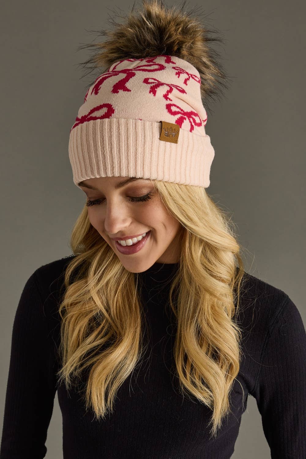 Pink Bow Pom Hat