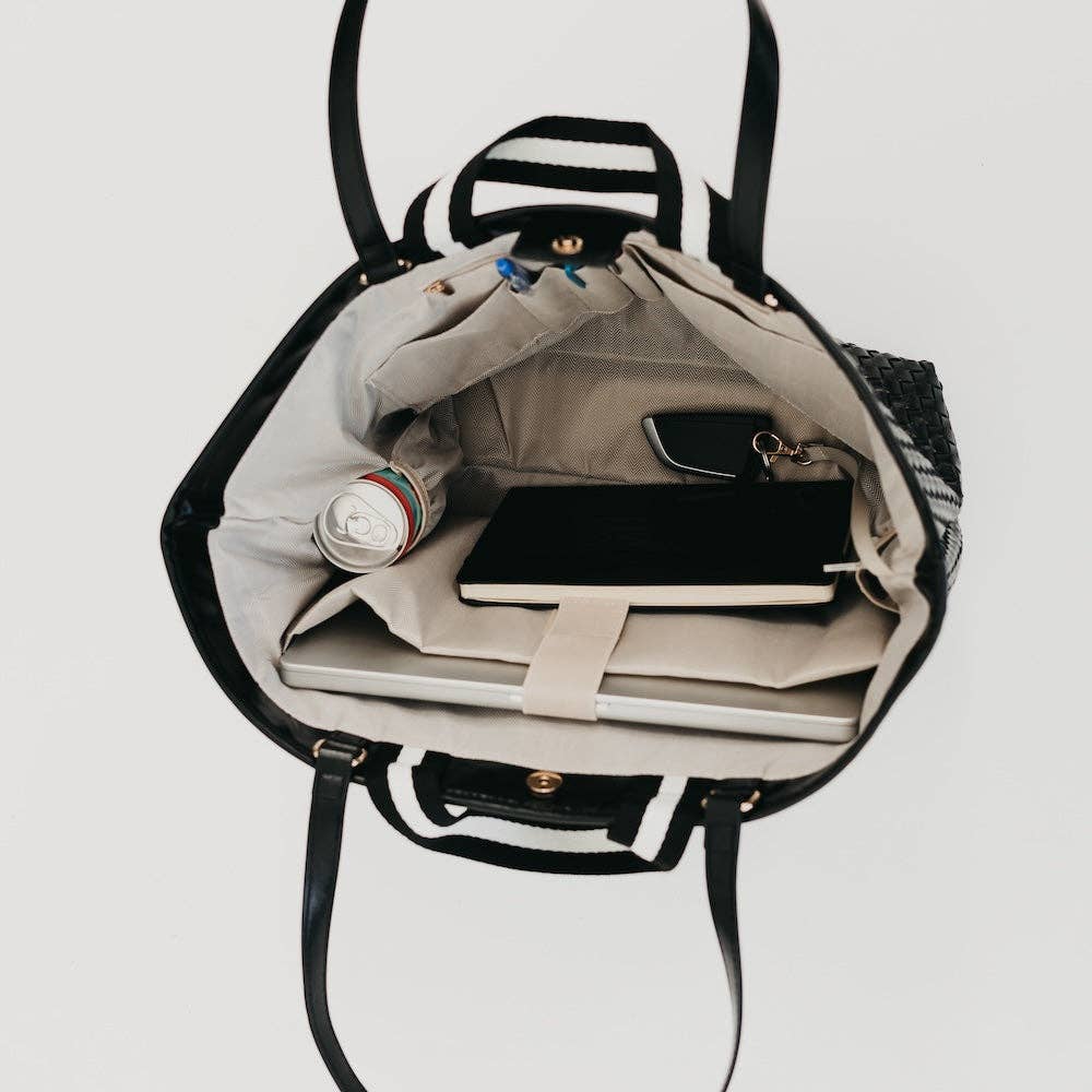 Woven Tiffany Organizer Tote Bag - Black