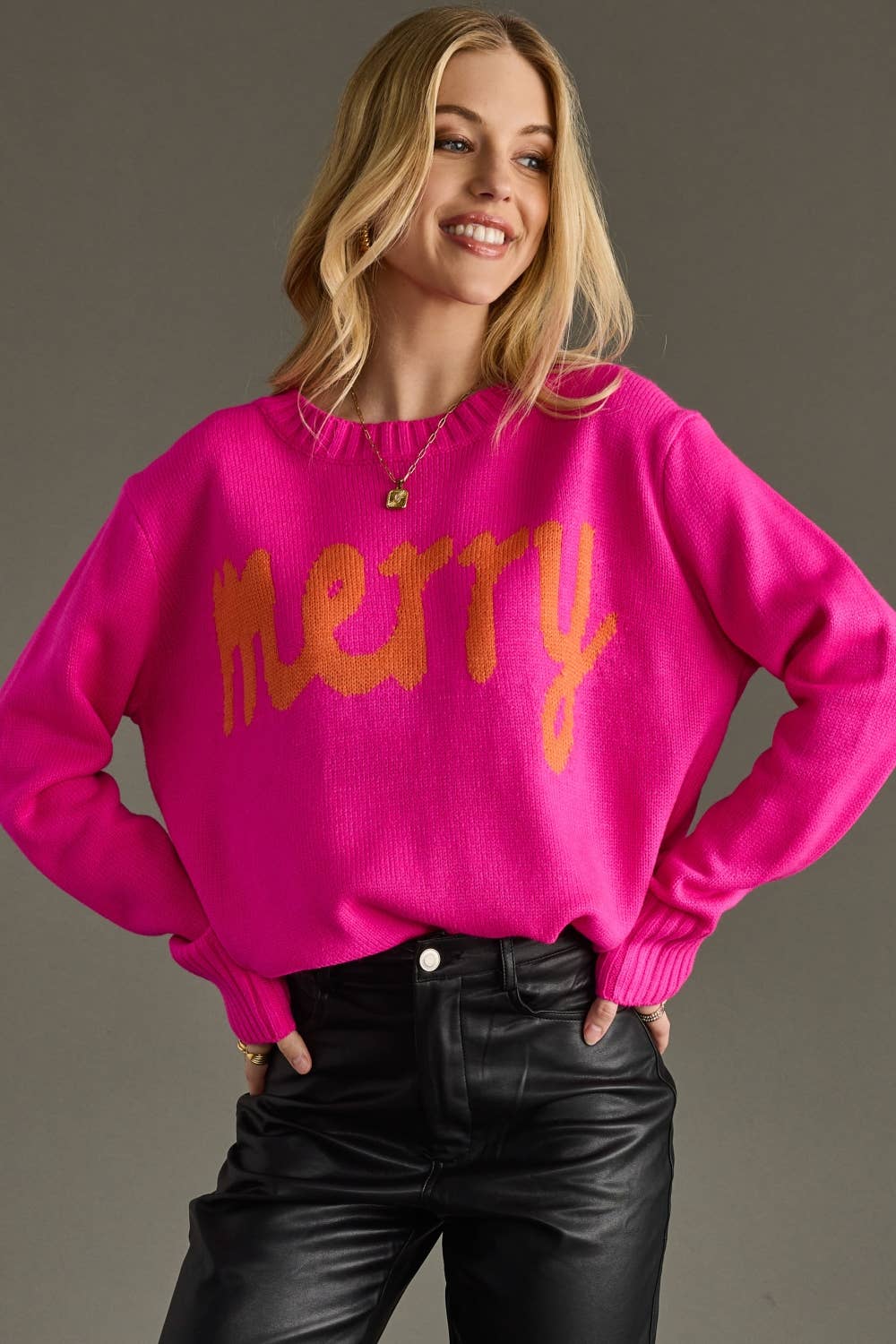 Bright Pink Merry Sweater