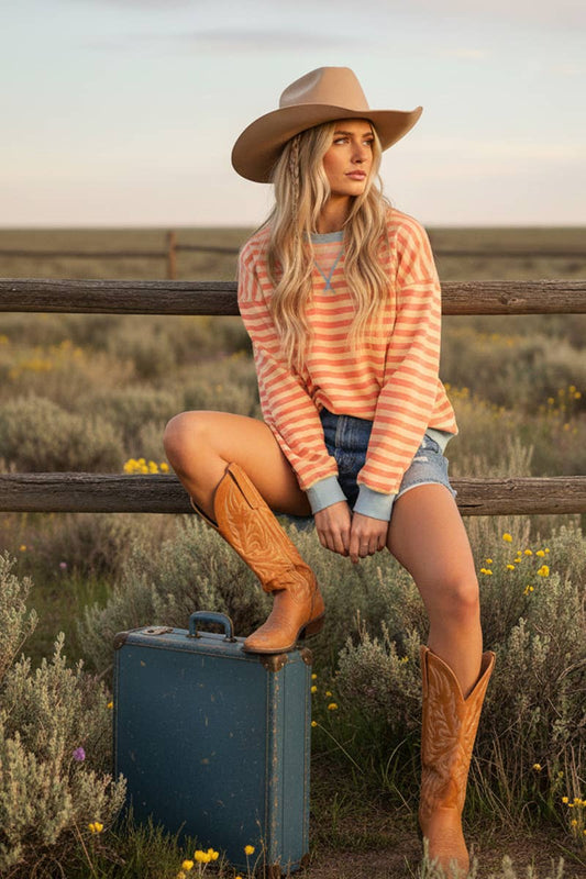 Color Pop Stripe Sweatshirt - Coral + Yellow