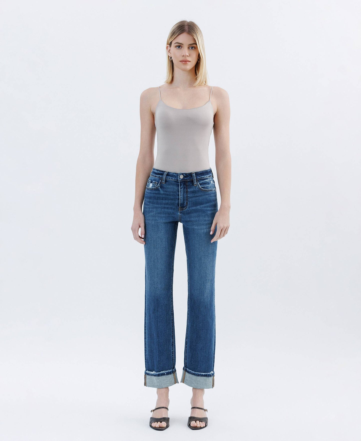 Vervet: High Rise Cuffed Straight Jeans