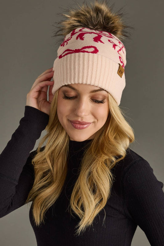 Pink Bow Pom Hat