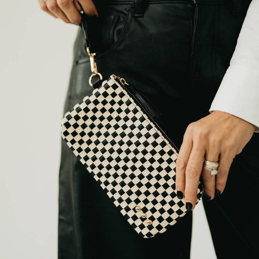 Emma Woven Clutch Wristlet - Black Checkered