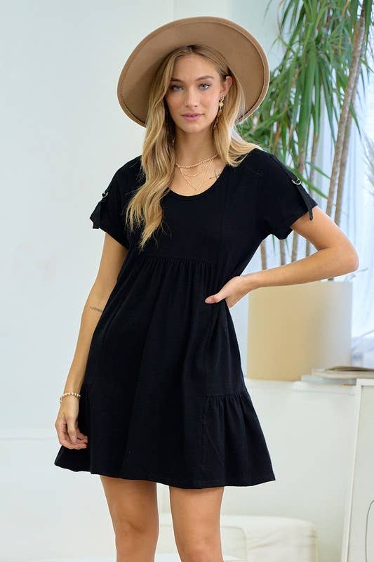 Black D-Ring Sleeve Dress