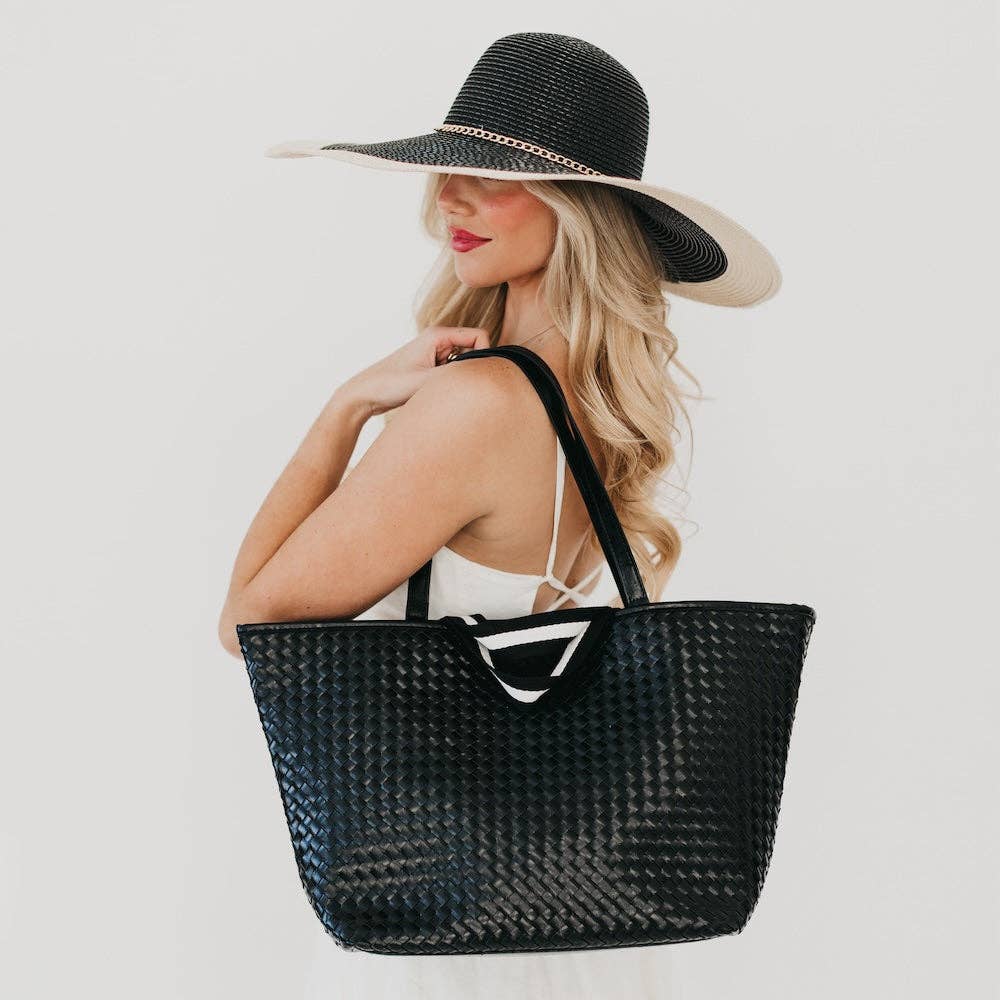 Woven Tiffany Organizer Tote Bag - Black