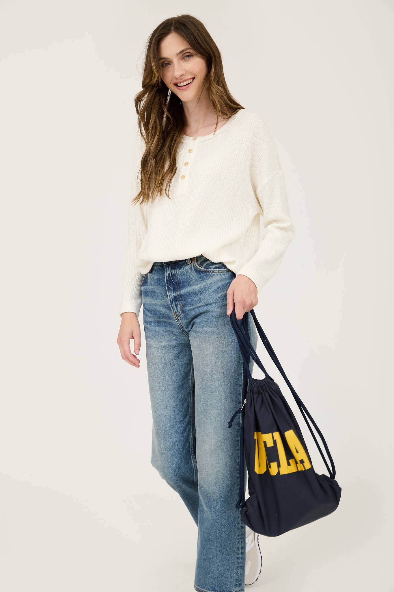 Waffle Knit Half Button Top