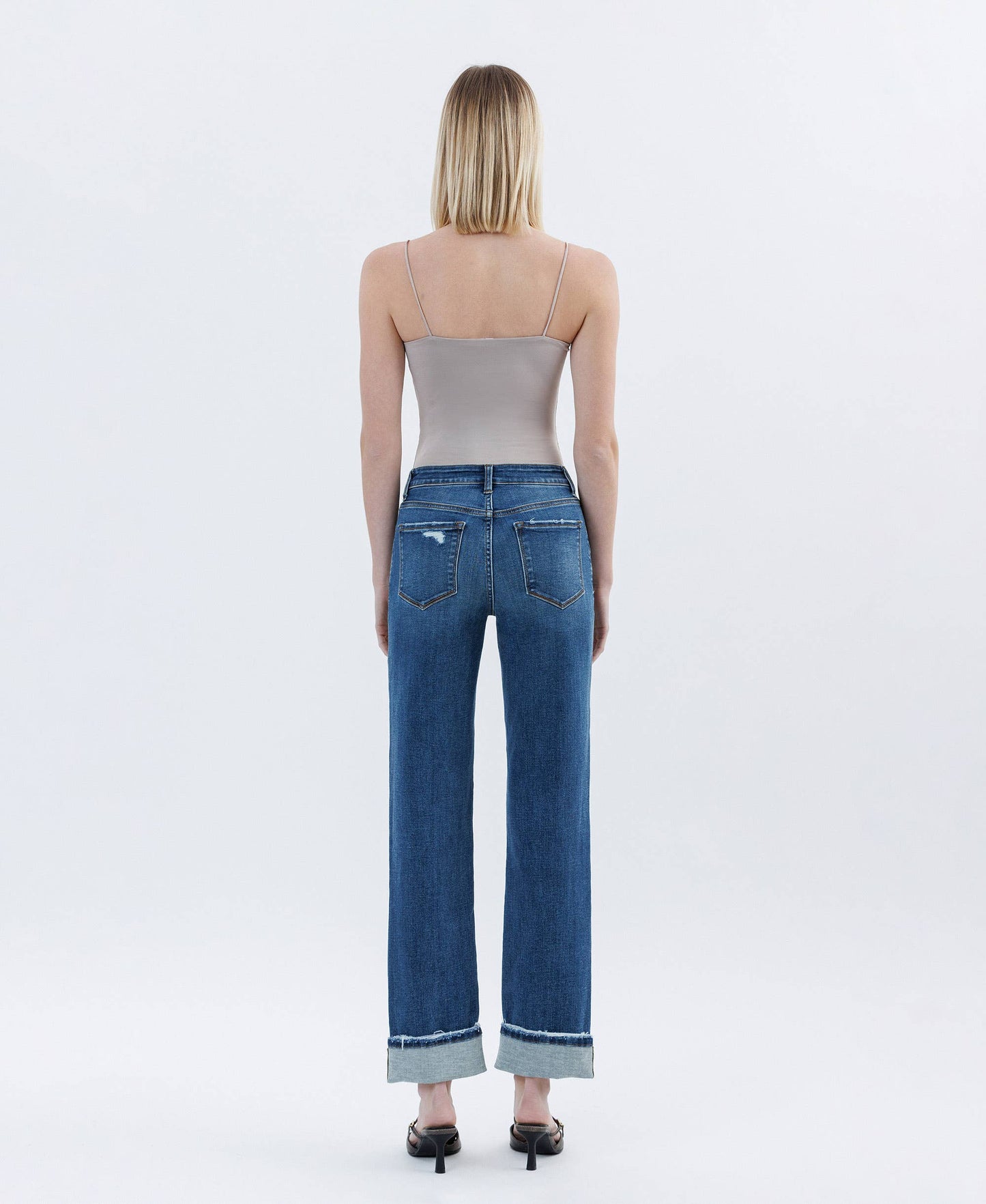 Vervet: High Rise Cuffed Straight Jeans