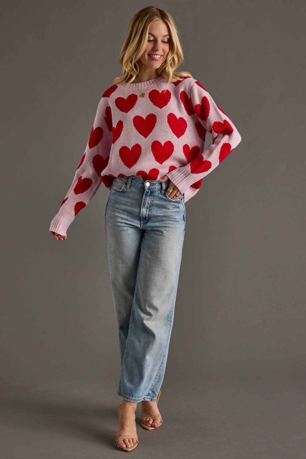 Pink & Red Heart Sweater