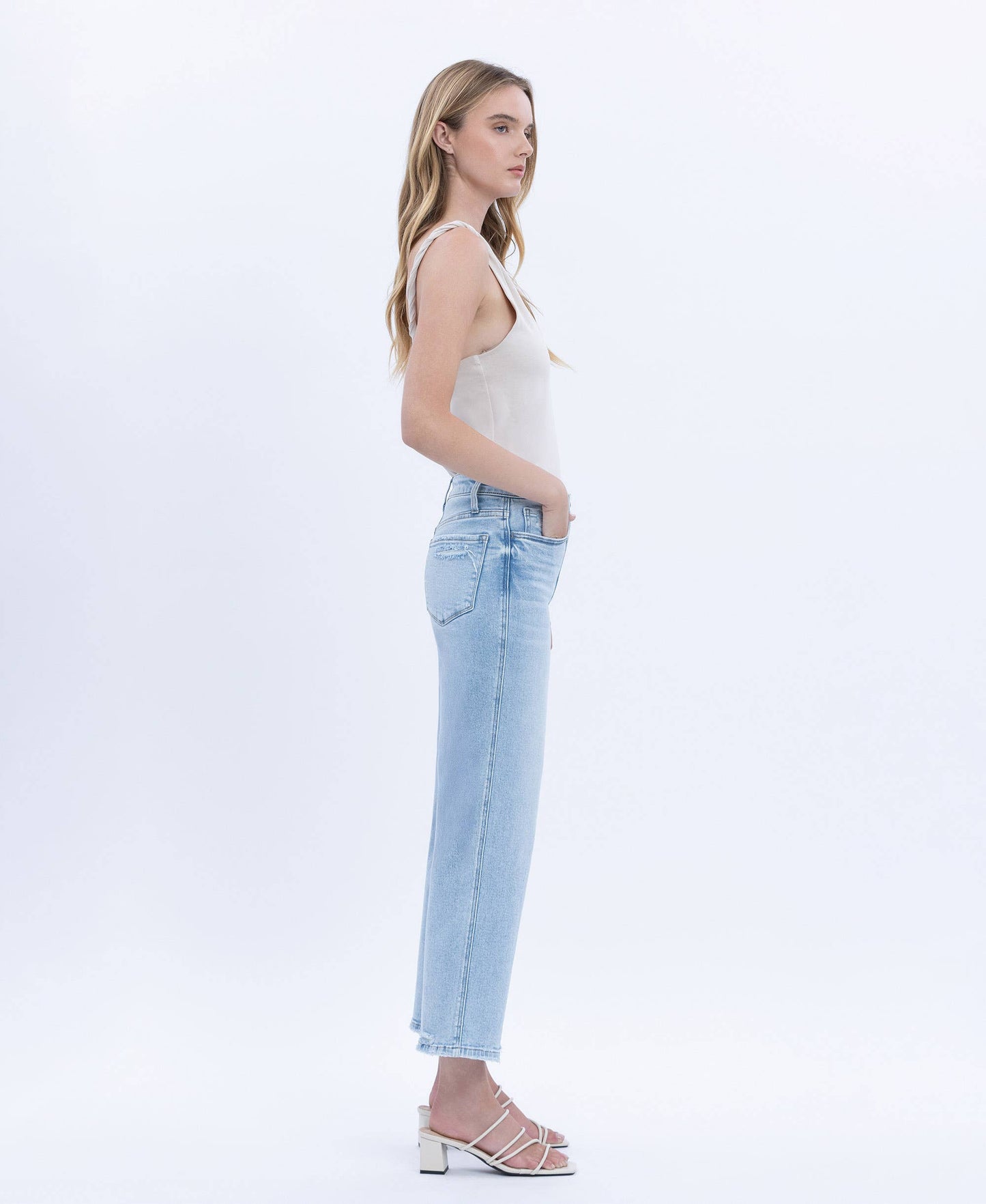 Vervet: High Rise Light Wash Crop Slim Wide Jeans