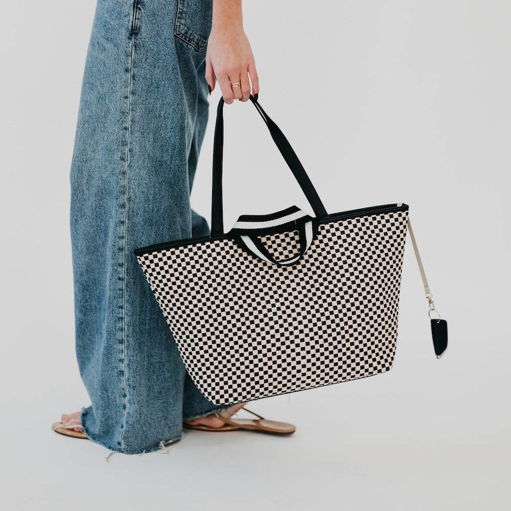 Woven Tiffany Organizer Tote Bag: Checkered Black