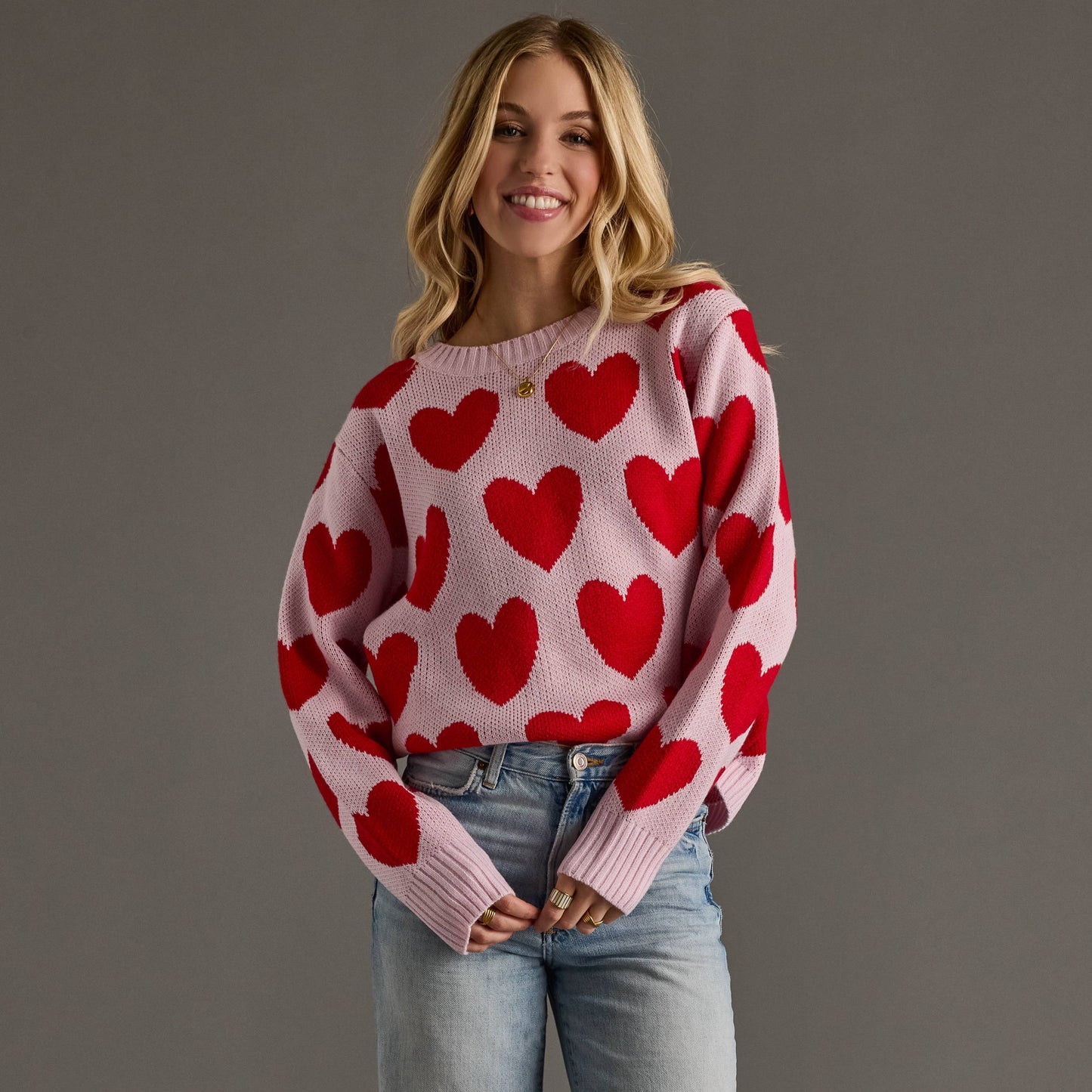 Pink & Red Heart Sweater