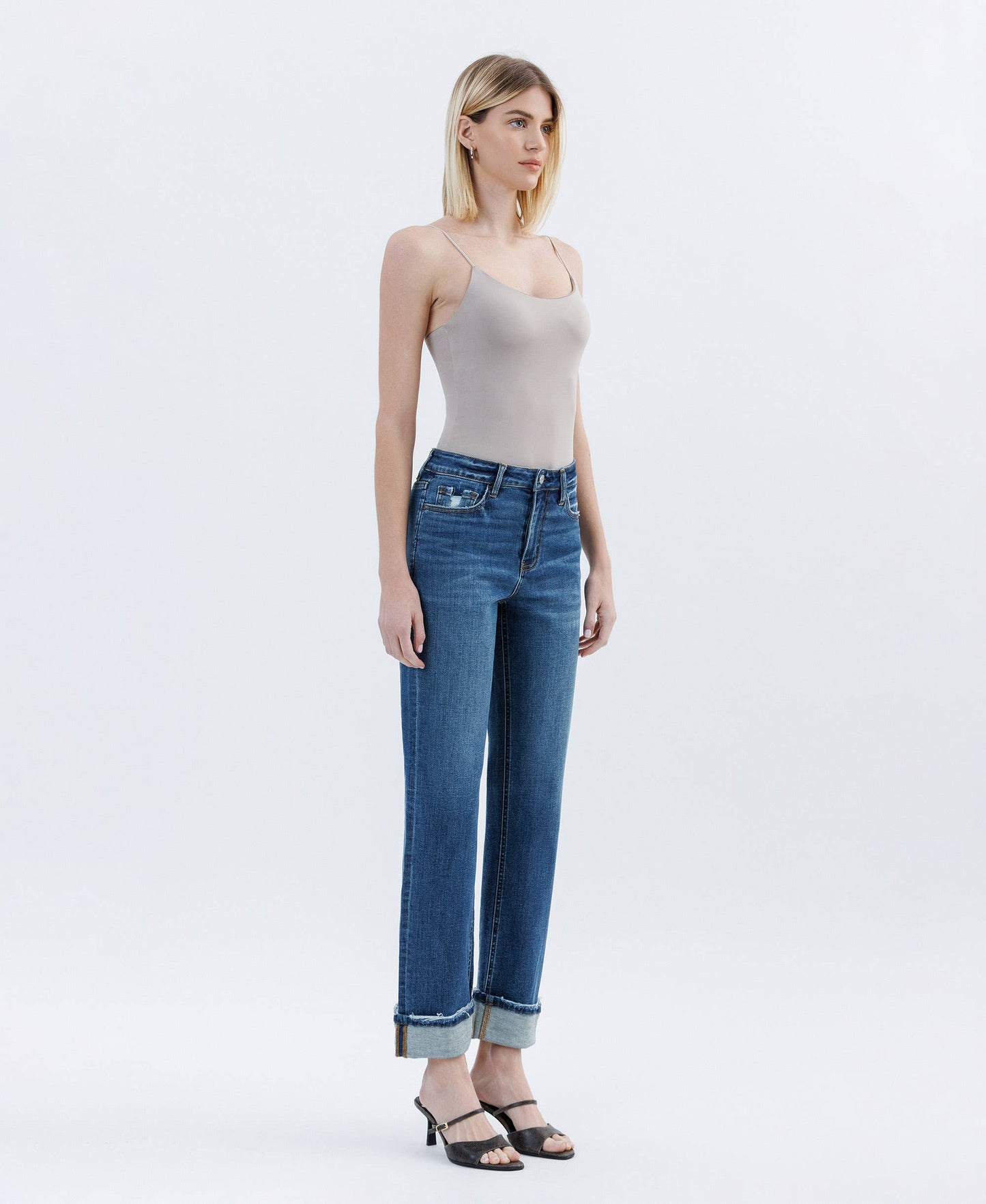 Vervet: High Rise Cuffed Straight Jeans