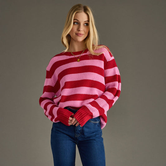 Pink & Red Striped Sweater