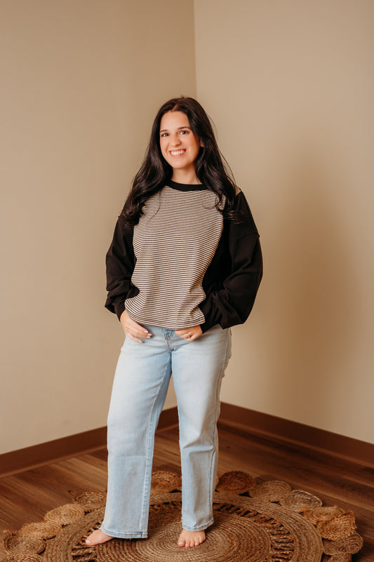 Striped Puff-Sleeve Oversized Top