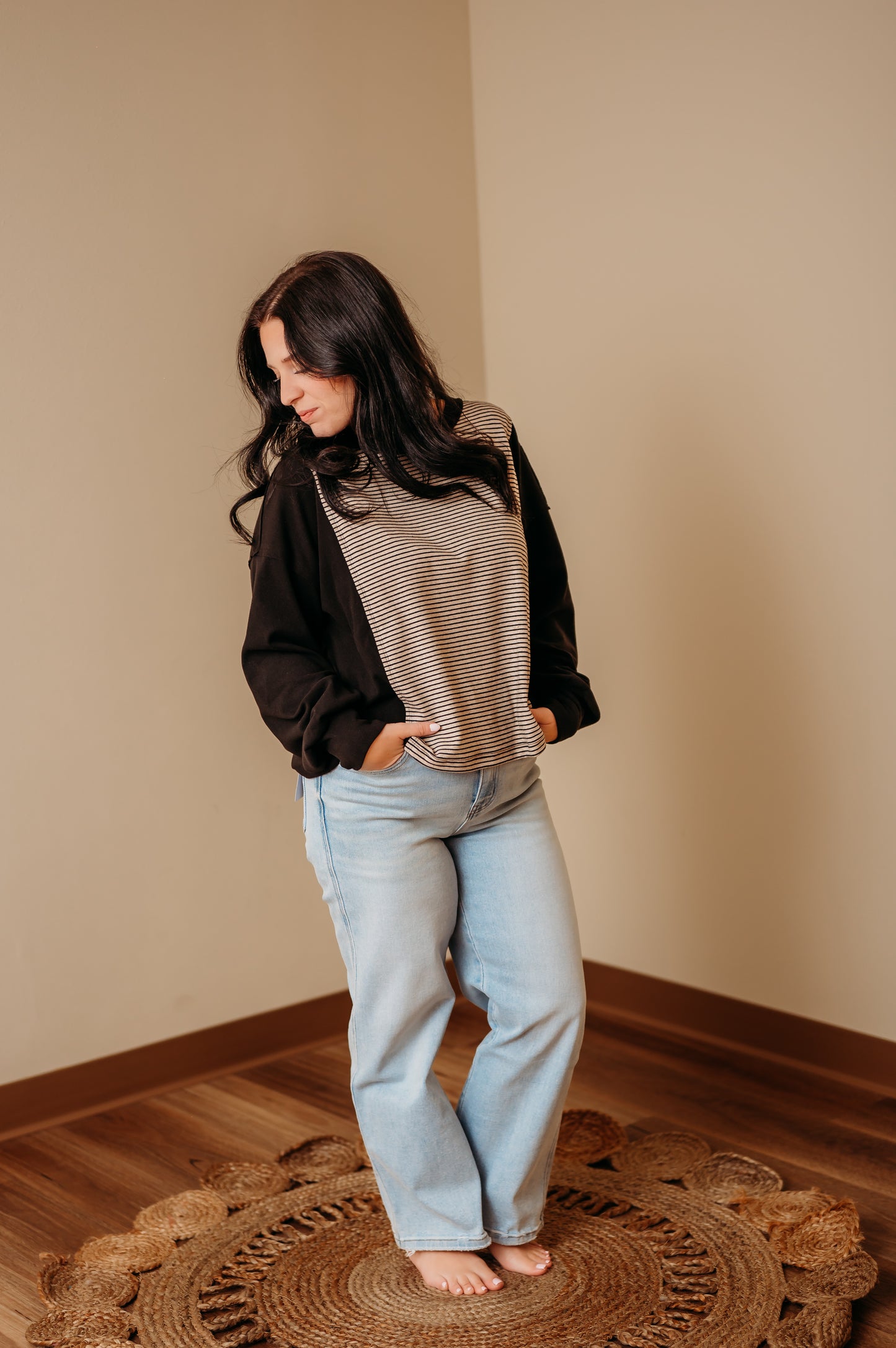 Striped Puff-Sleeve Oversized Top