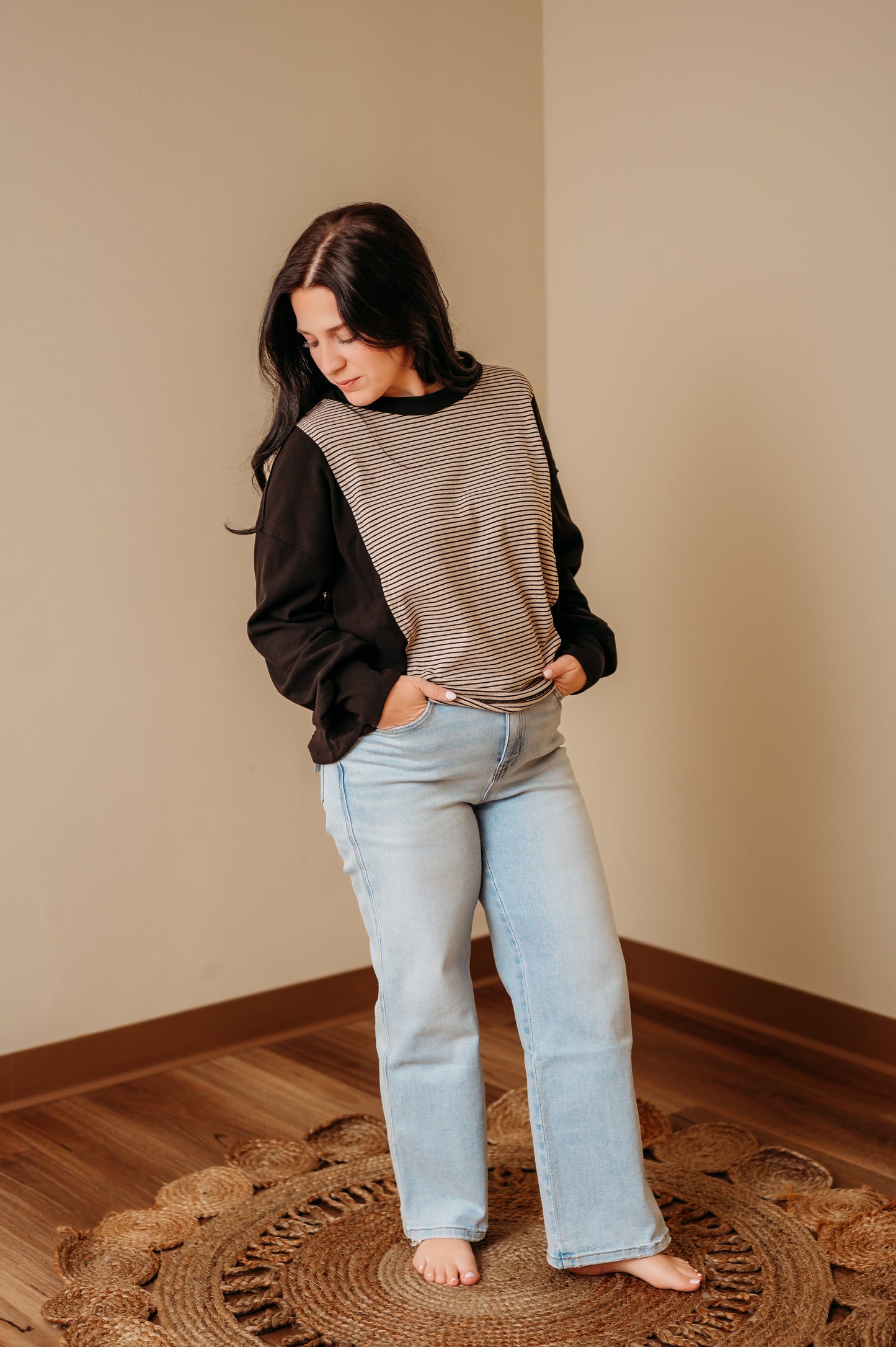 Striped Puff-Sleeve Oversized Top