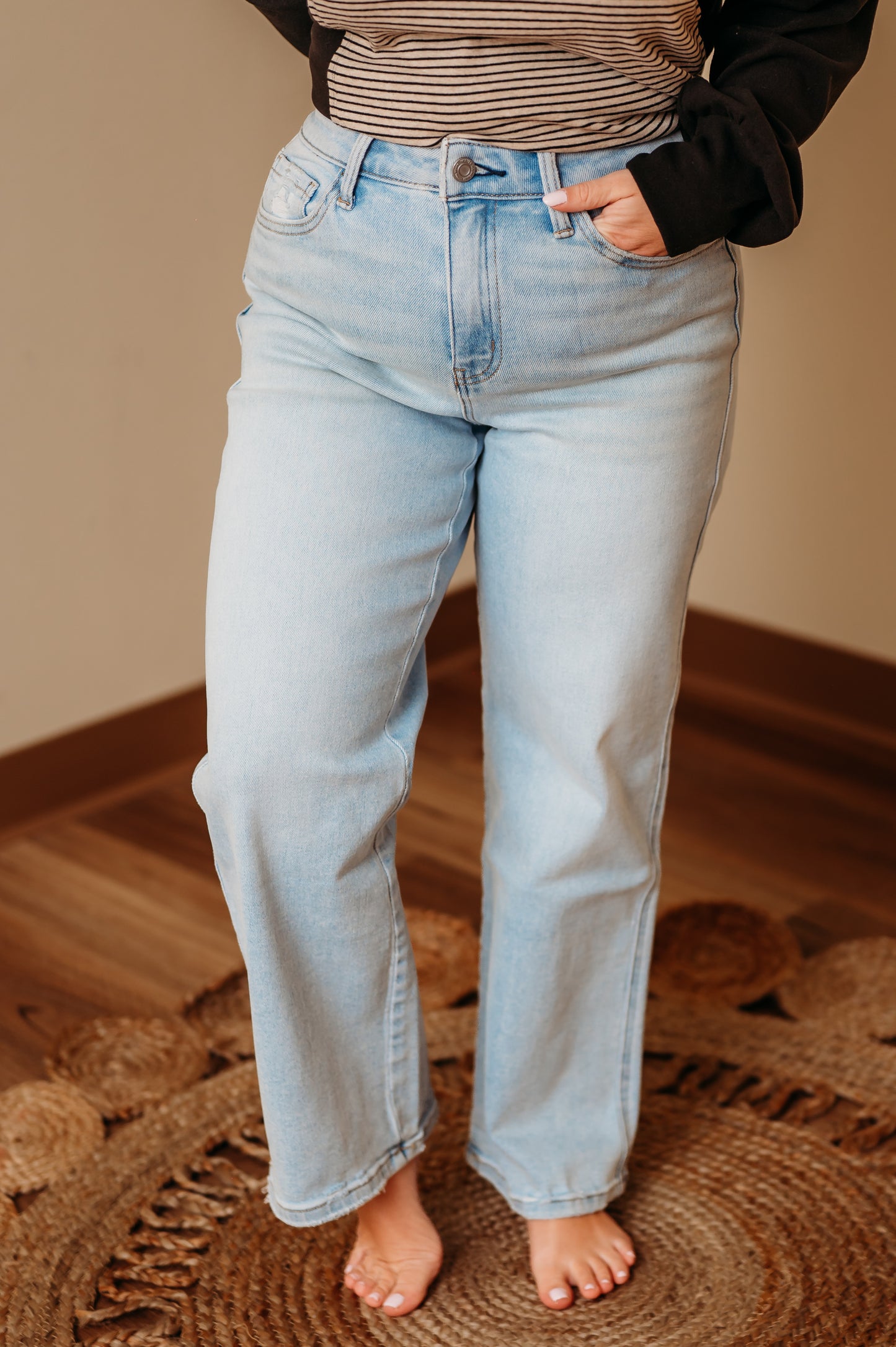 Vervet: High Rise Light Wash Crop Slim Wide Jeans