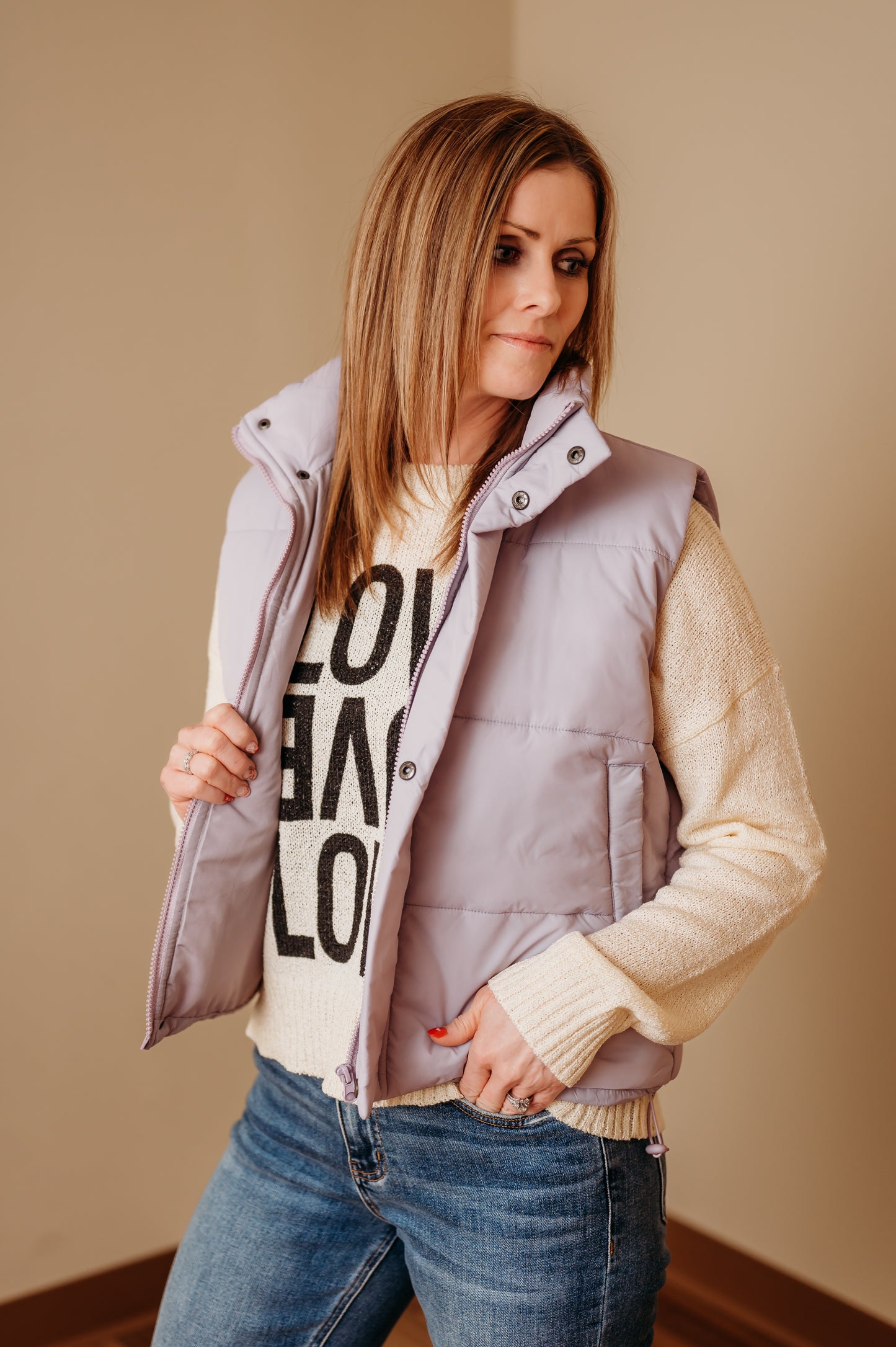 Light Lavender Puffer Vest - Women's Zip Vest