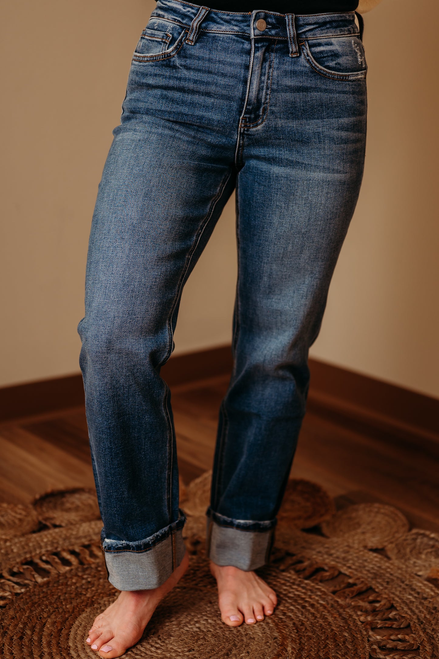Vervet: High Rise Cuffed Straight Jeans