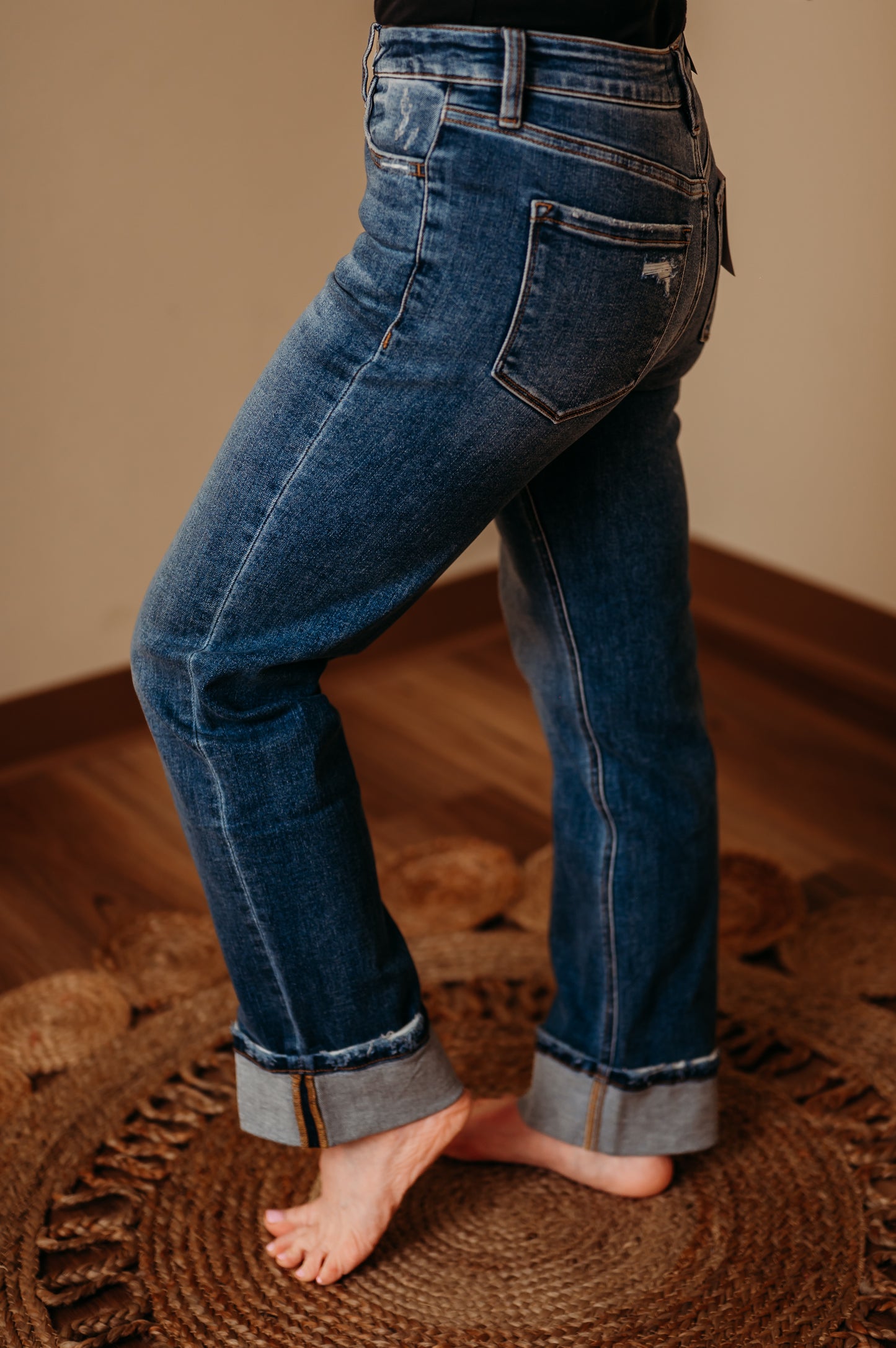 Vervet: High Rise Cuffed Straight Jeans