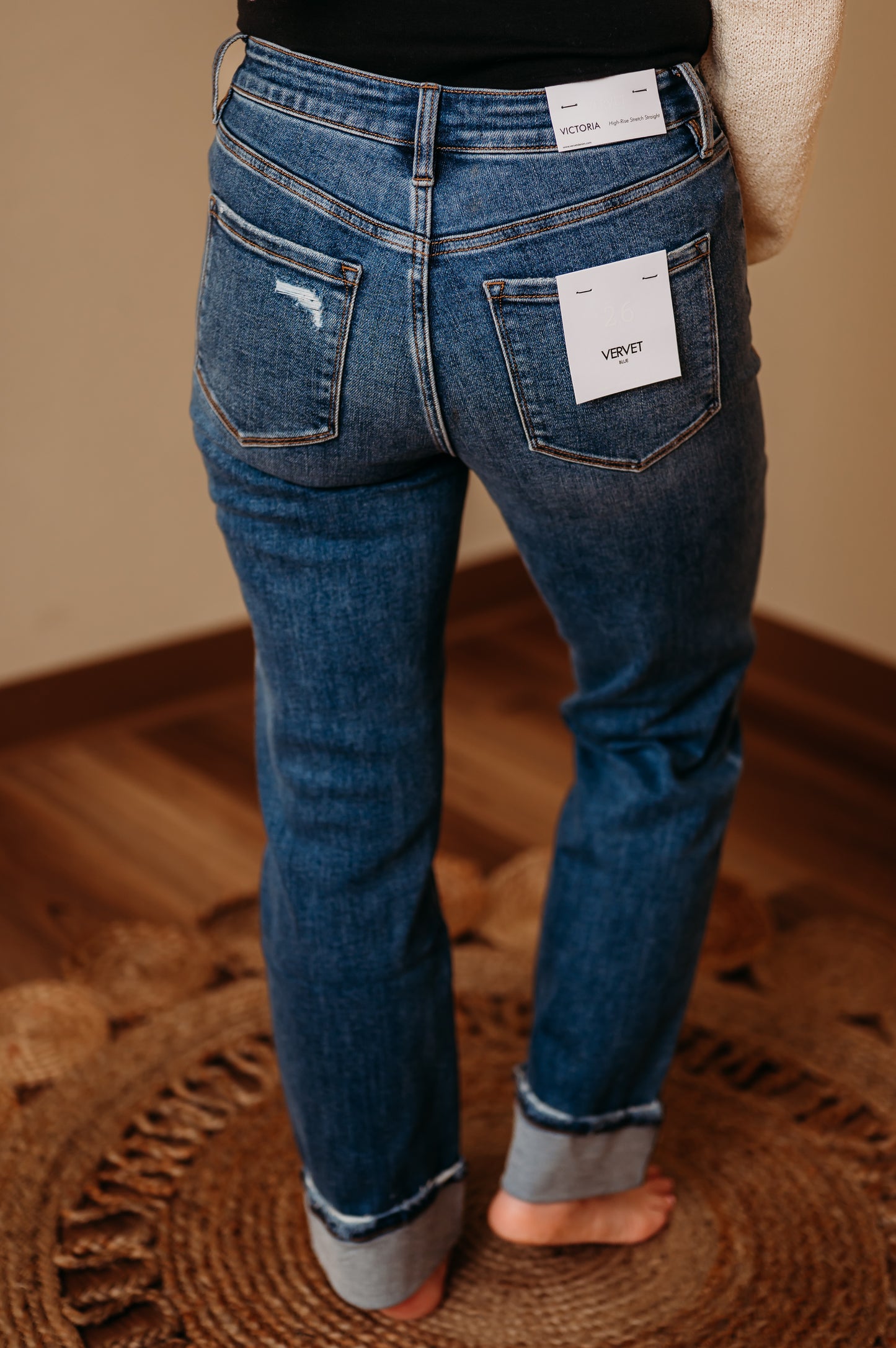 Vervet: High Rise Cuffed Straight Jeans