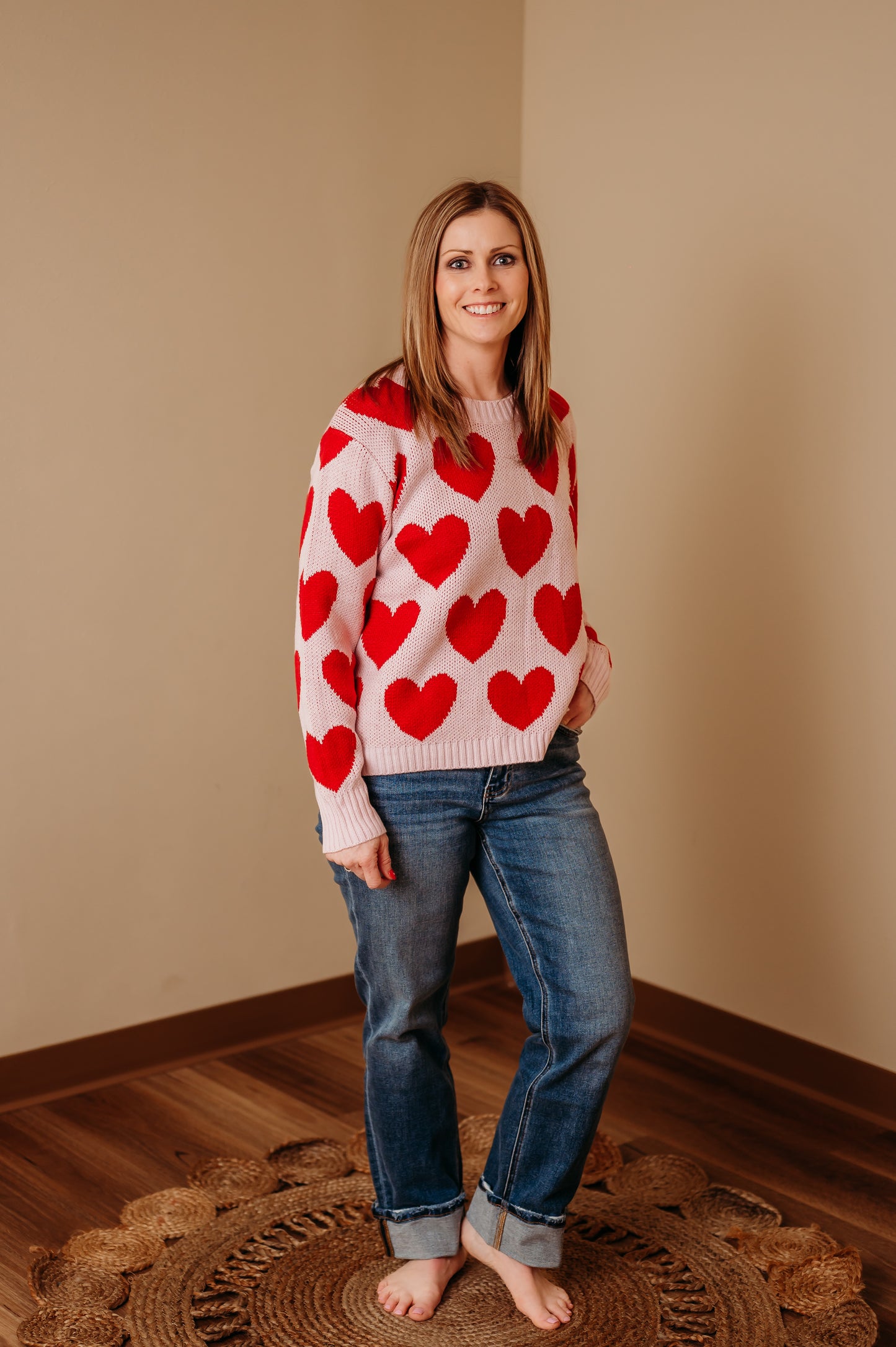 Pink & Red Heart Sweater