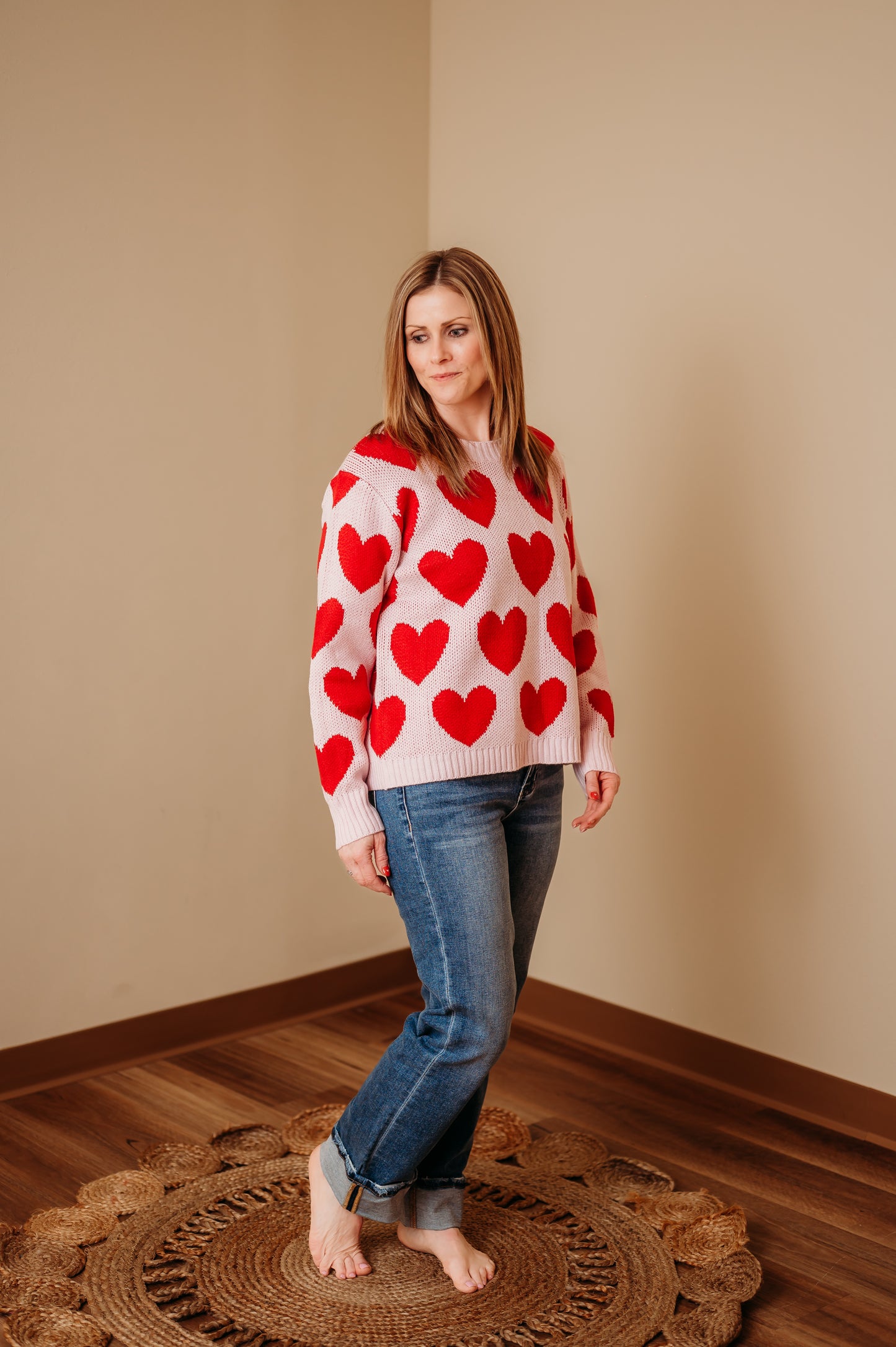 Pink & Red Heart Sweater